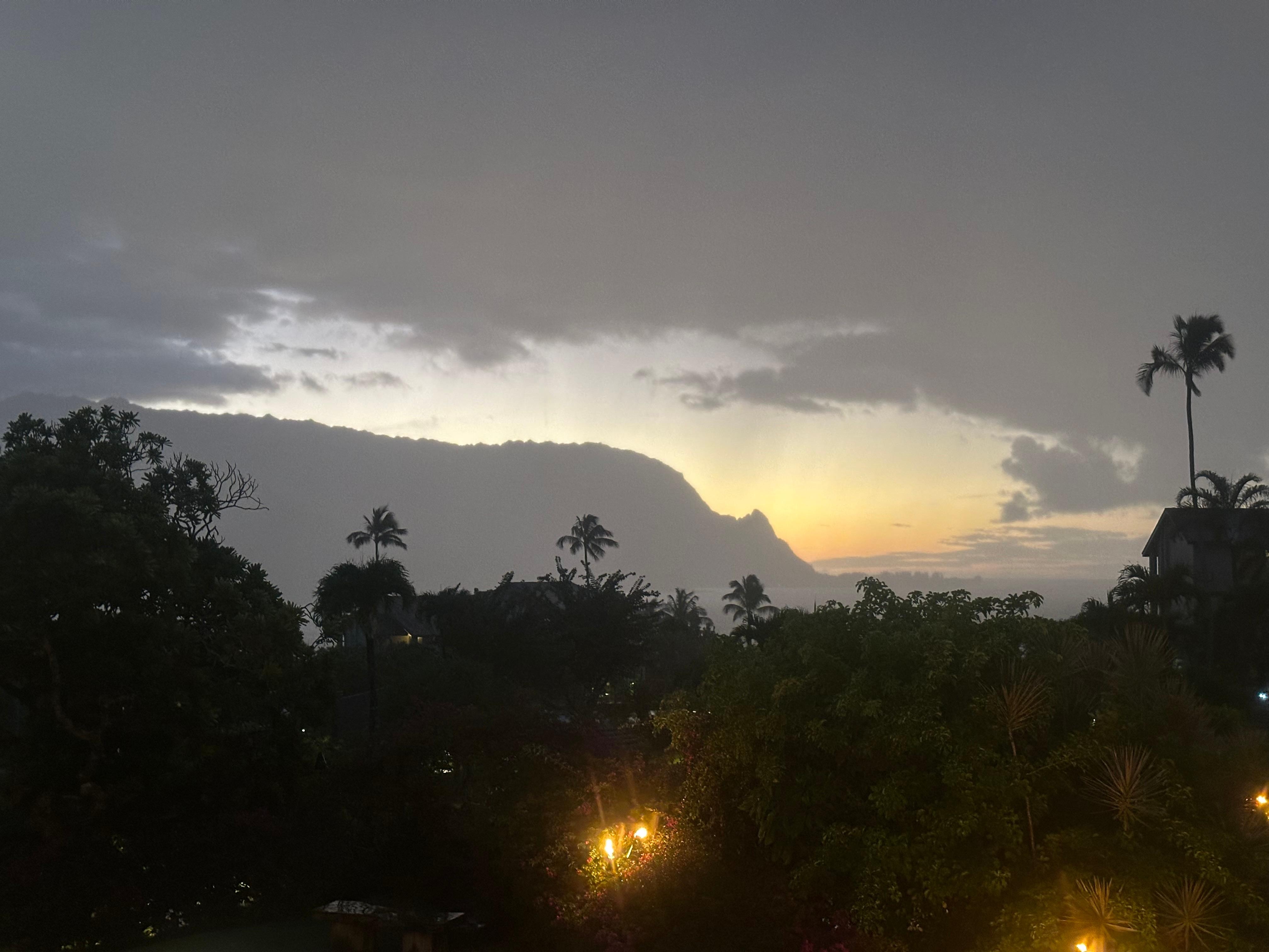 Sunset from dinner at Wiki’s Pizza at resort at end of neighborhood street.