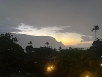 Sunset from dinner at Wiki’s Pizza at resort at end of neighborhood street.