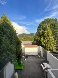 Our view of the dumpsters in a practically empty hotel.