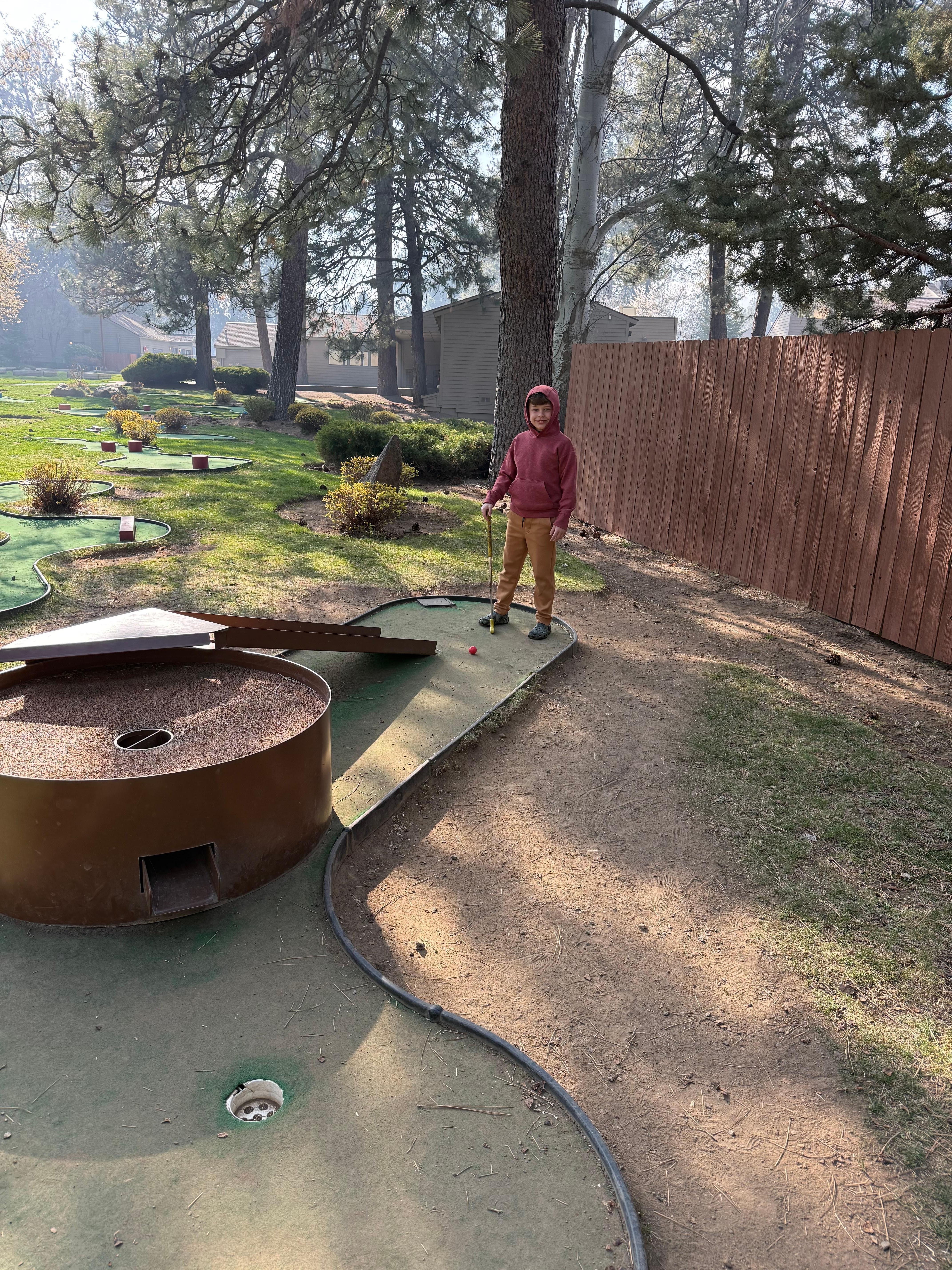 Mini golf right across the parking lot from condo