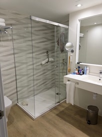 Great bathroom with a great shower, good quality towels too!