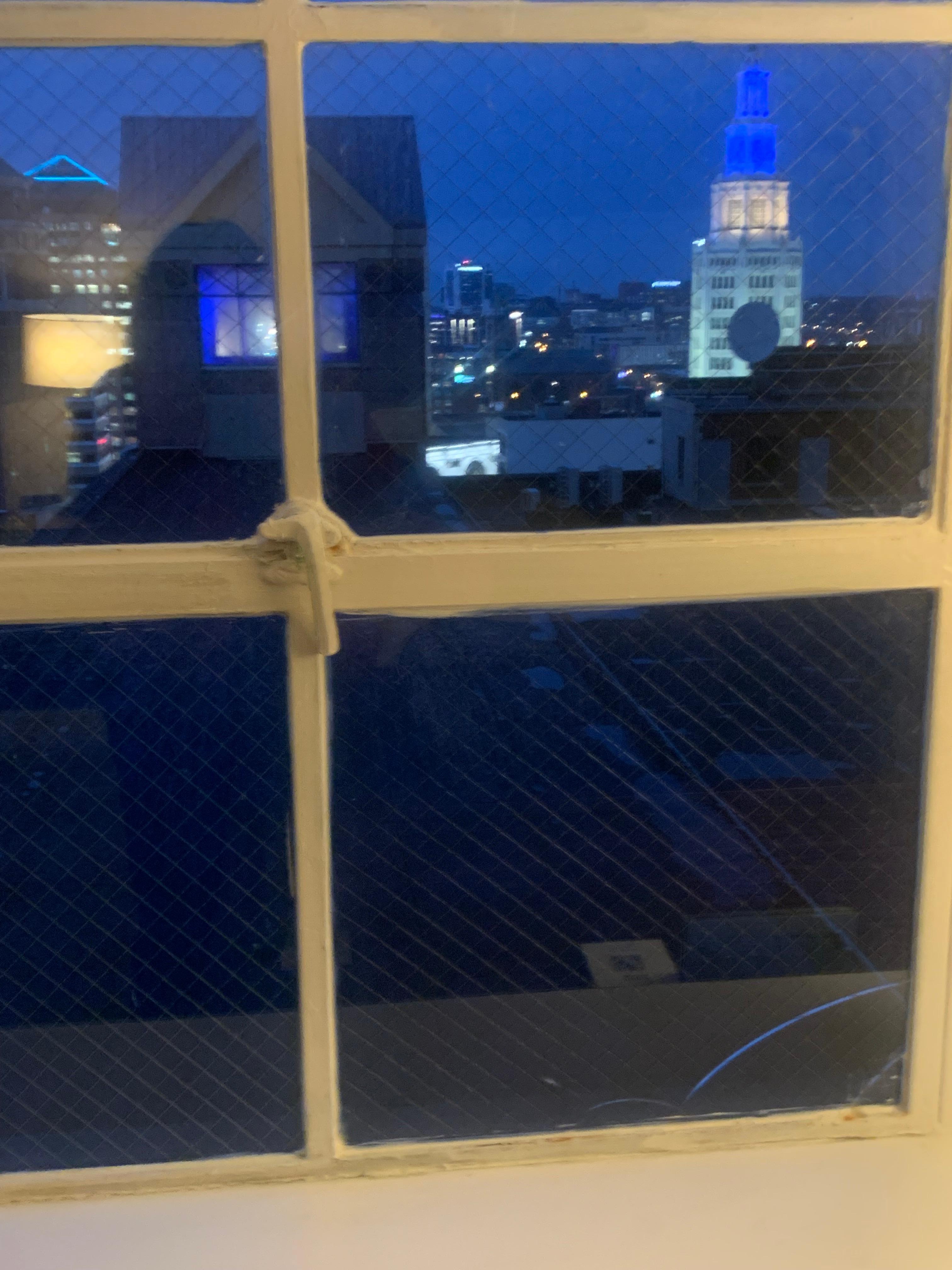 The scenery outside the hotel window. 