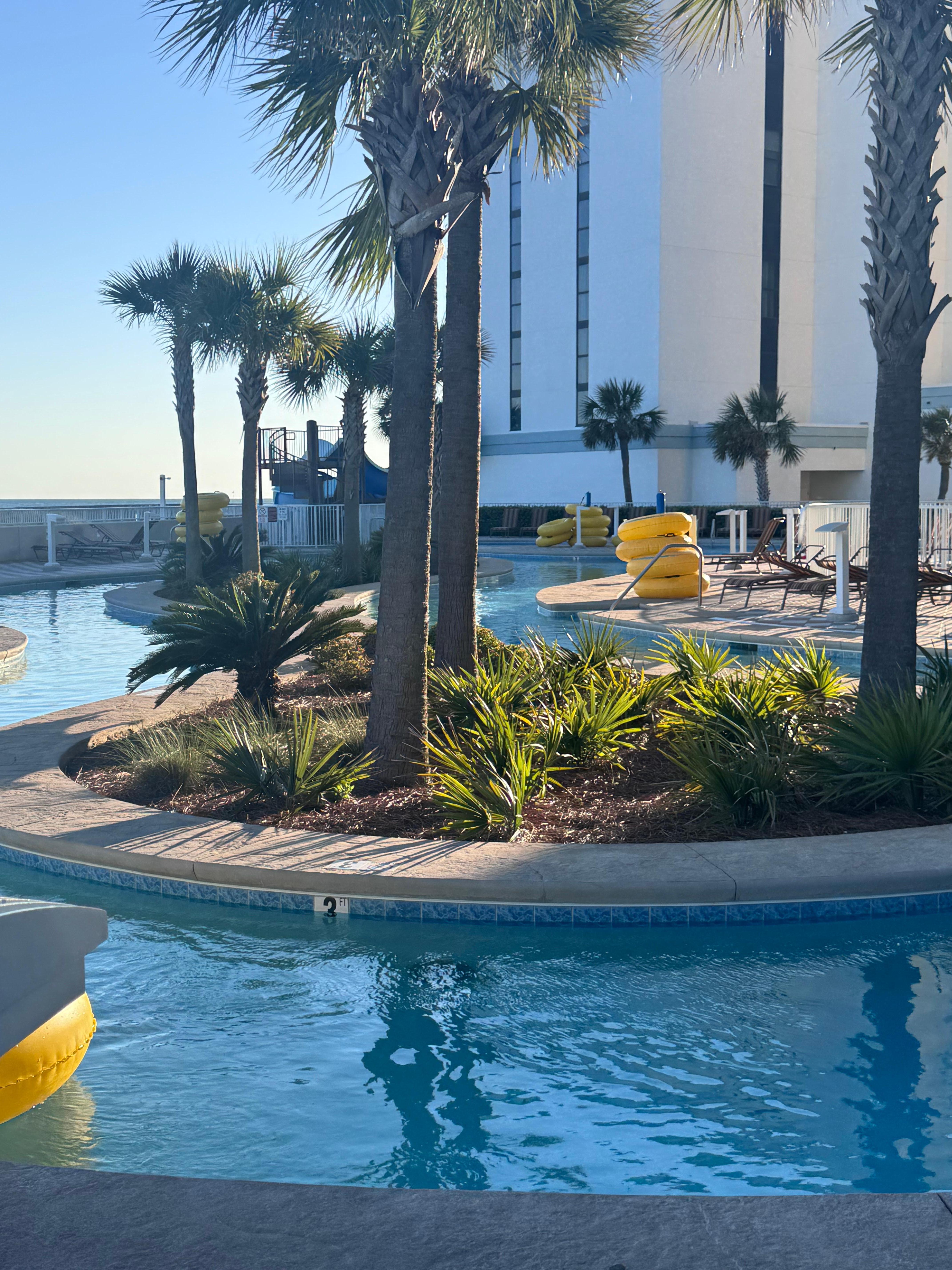 So many amenities, hot tub, pool , beach, lazy river.  My kind place 