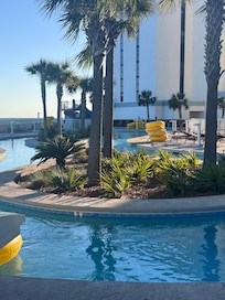 So many amenities, hot tub, pool , beach, lazy river. My kind place