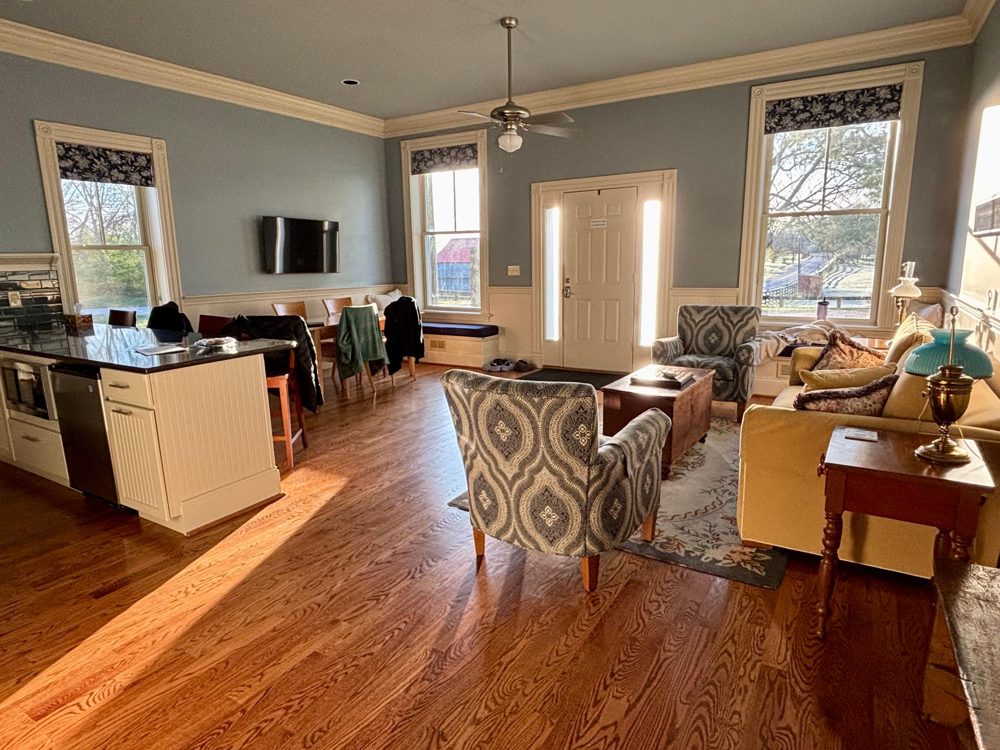 Looking from the hall into the main area. We loved the retractable shades for privacy at night but the ability to let the sunlight in during the day. 