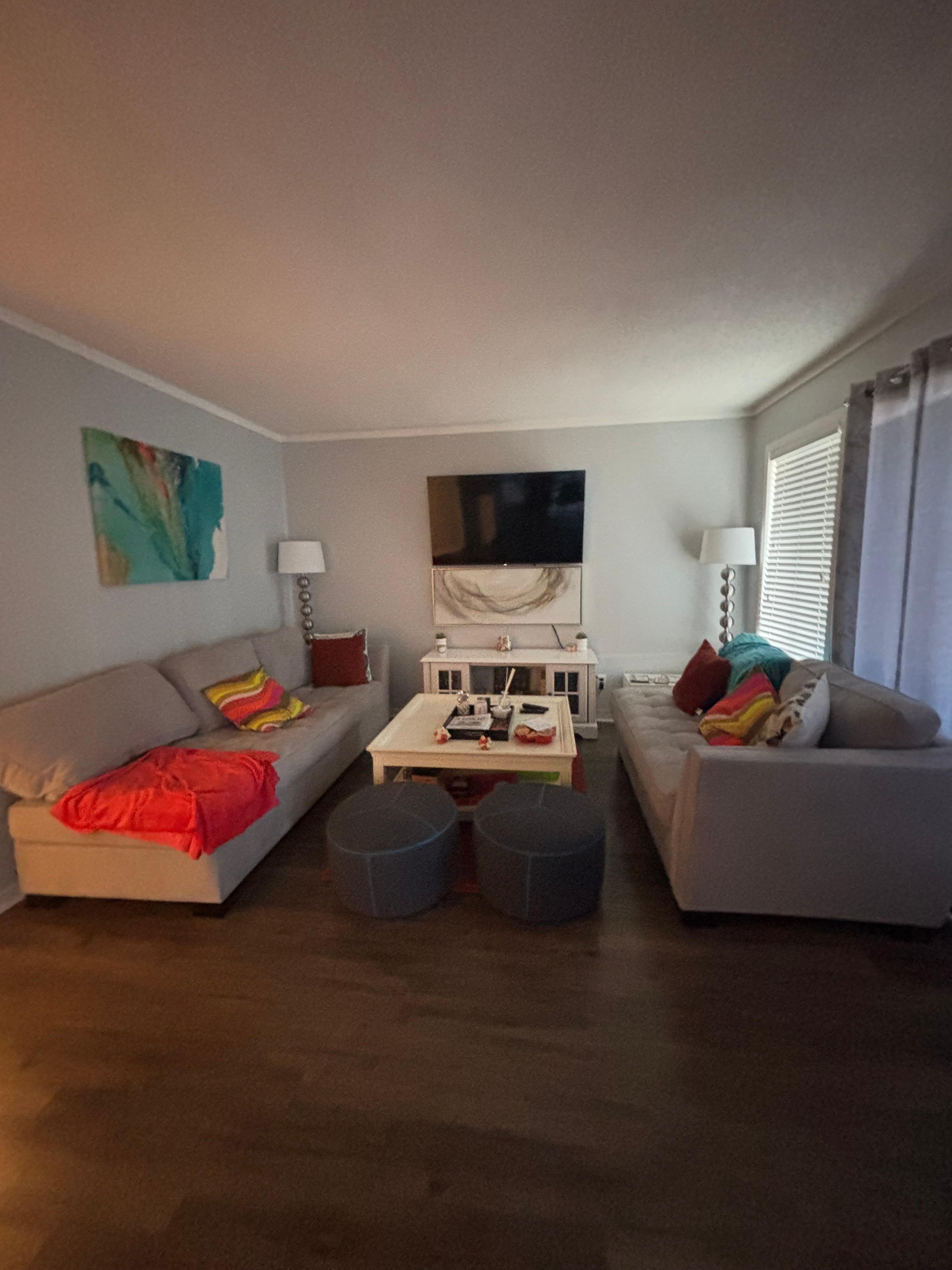 Very comfortable couches and lots of family games in the tv stand!