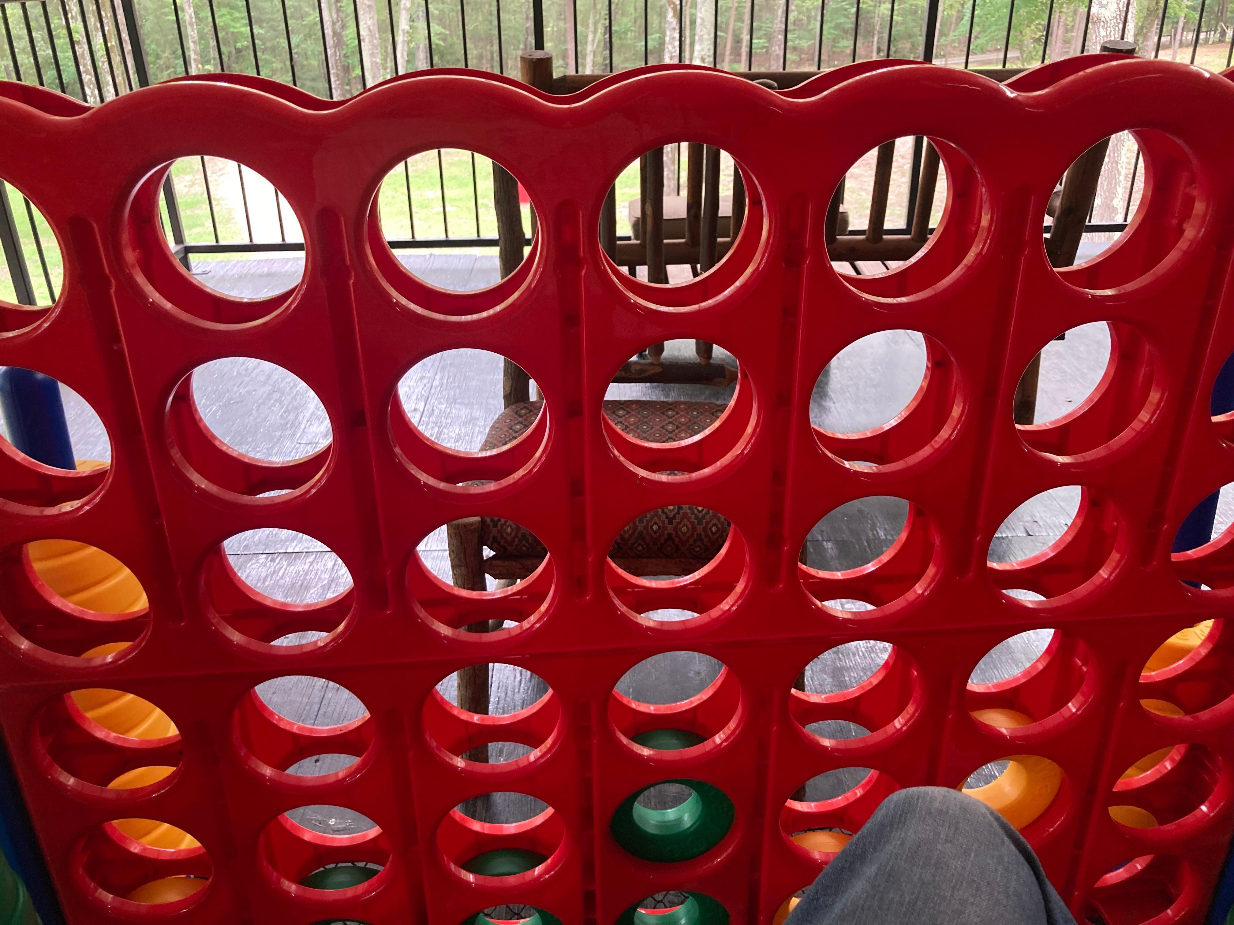 A massive connect four game on the front balcony