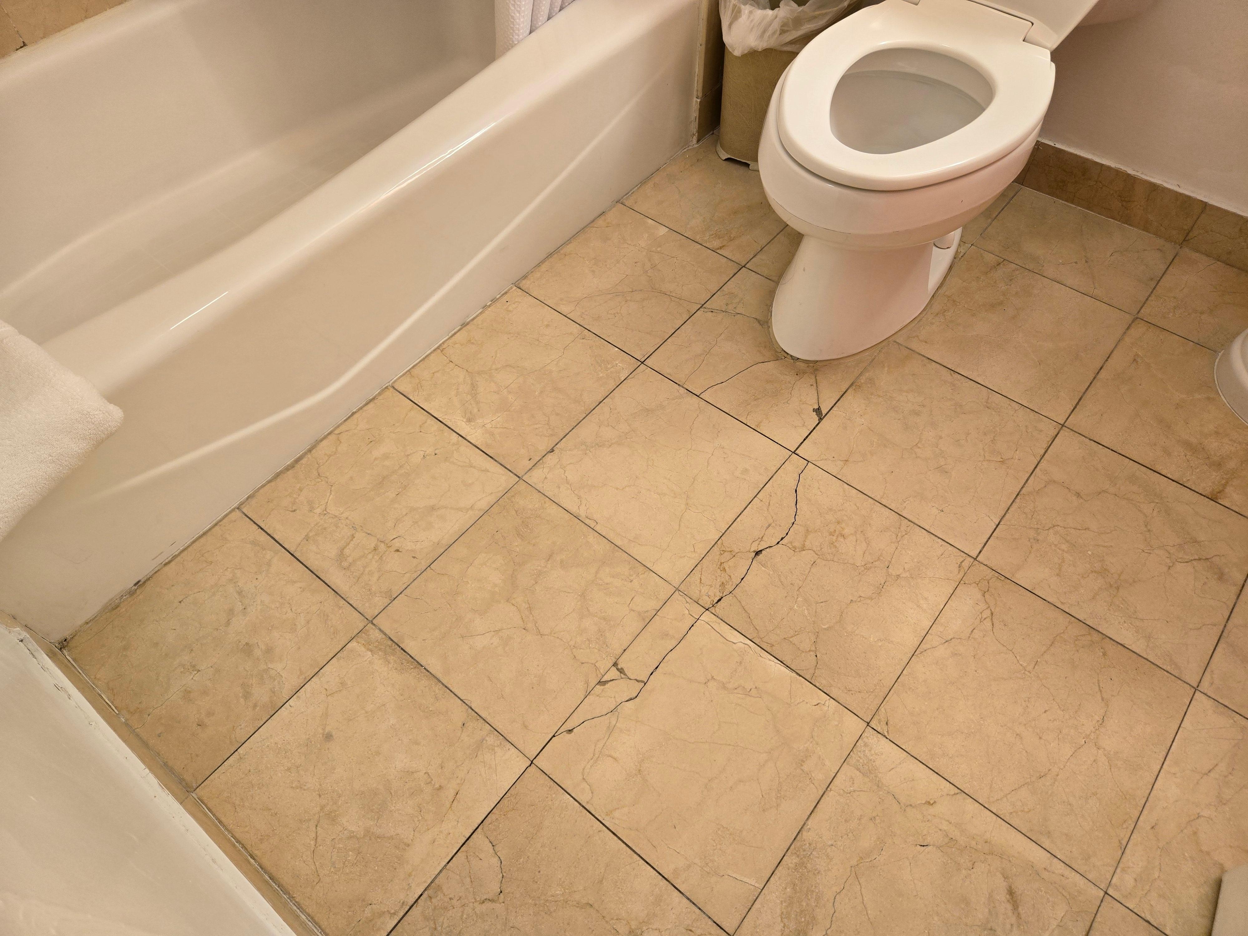 Cracks in the floor and shower tiles. Is the floor sinking?