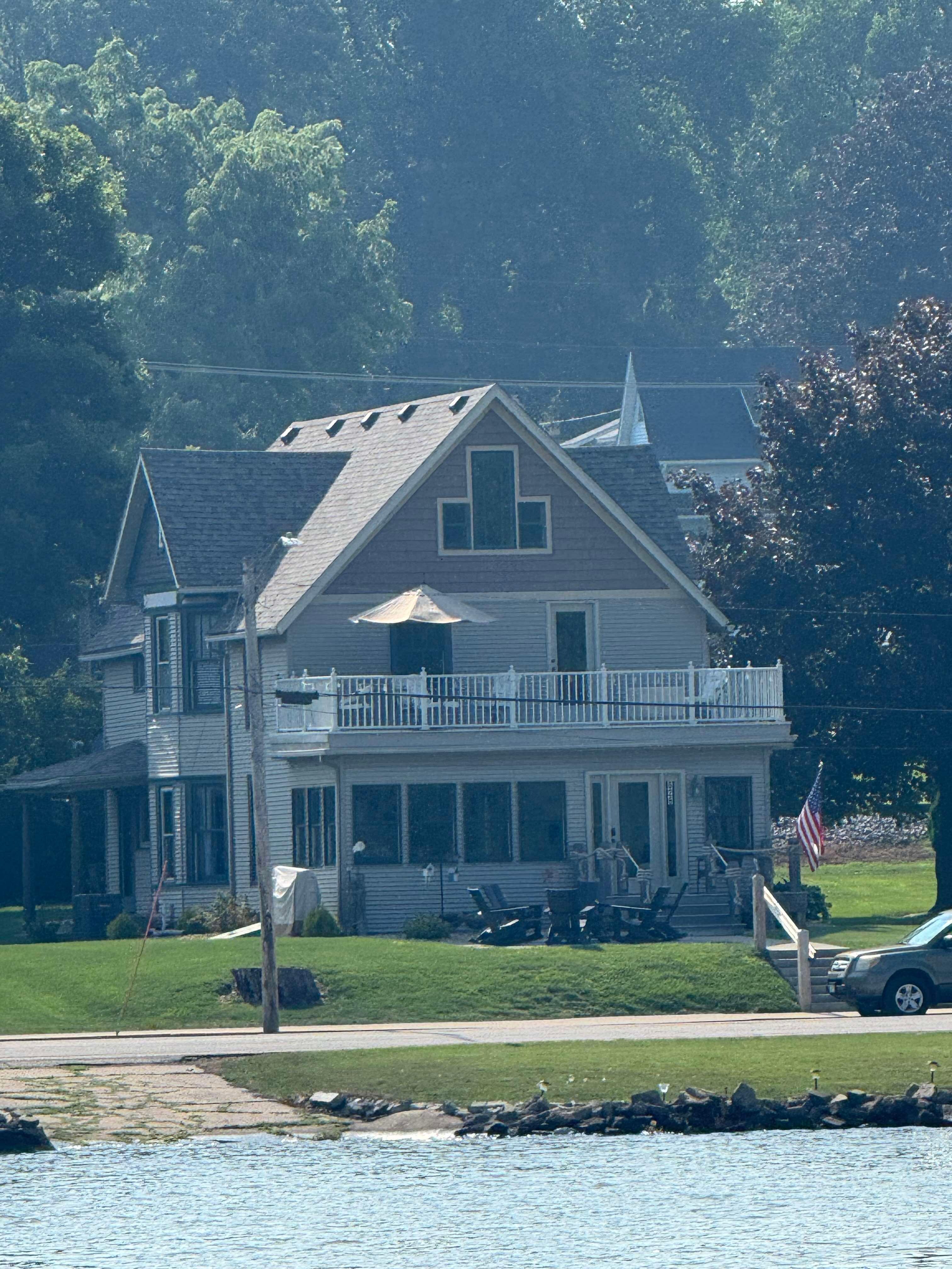 The view of the house from a riverboat tour we took of the Mississippi.