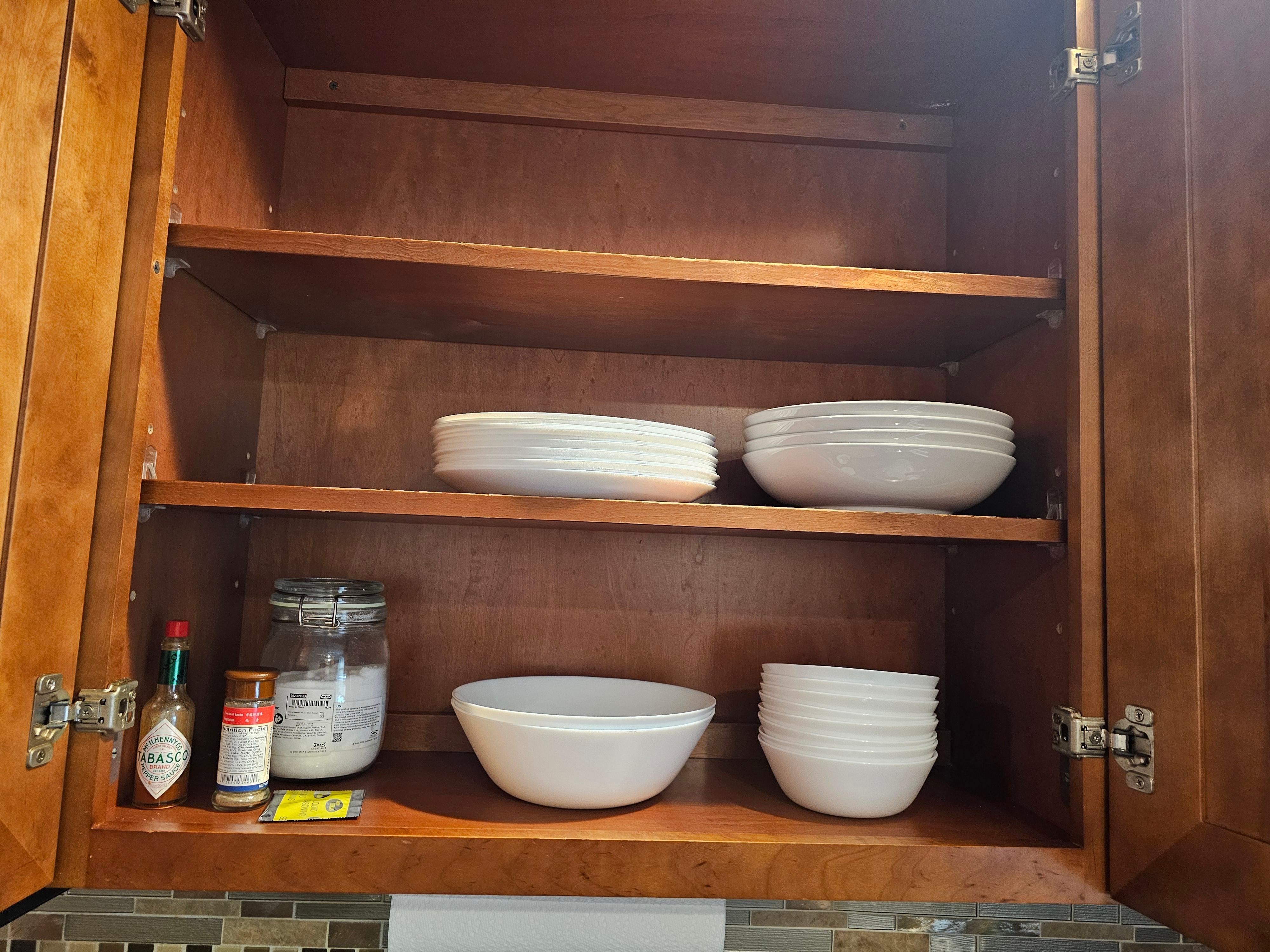 Dinner plates and bowls, no dessert plates or casserole dishes etc.