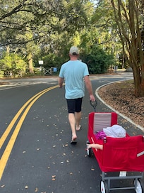 Photo of us approaching the private beach access. Such a short and easy walk from property to beach