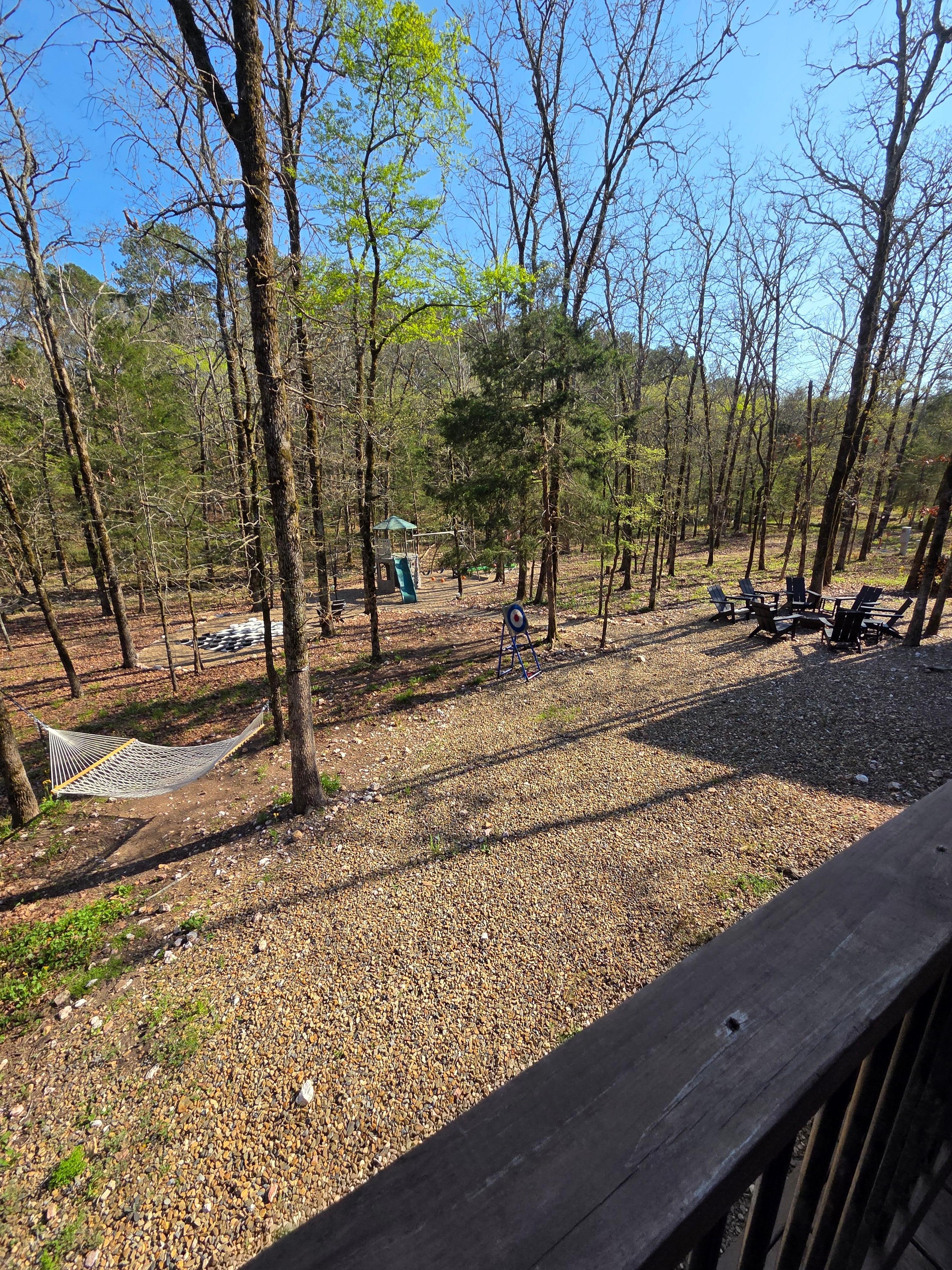 The backyard is so peaceful and it backs up to the woods. Plenty of entertainment for the kifs.