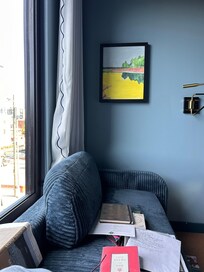 Comfy couch, lovely art
