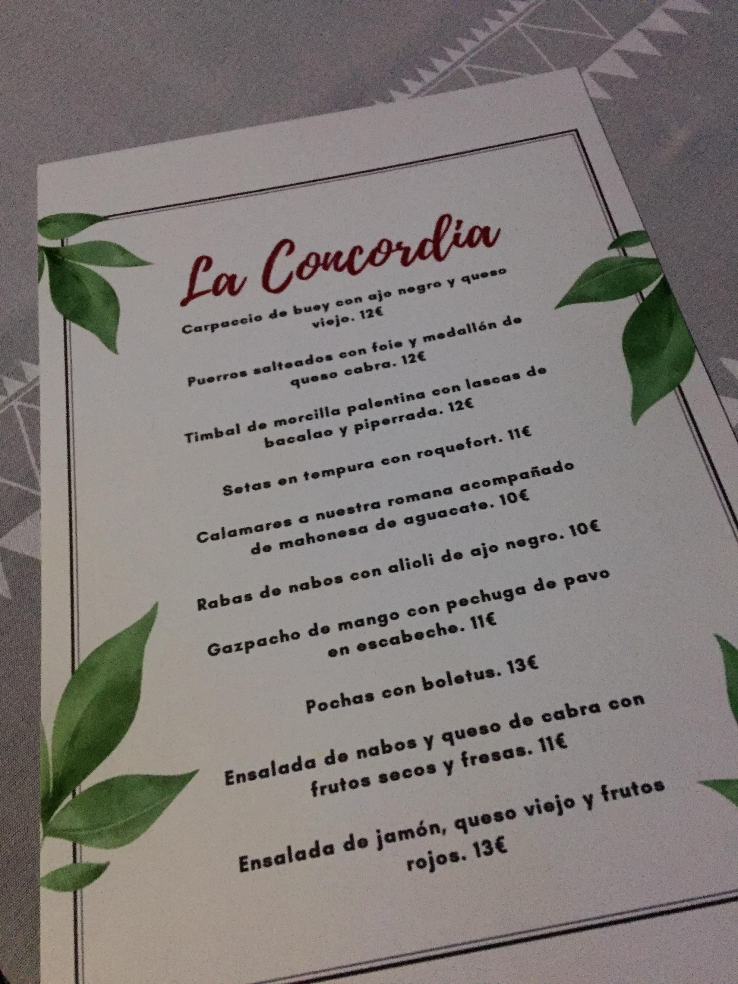 Carta del restaurante