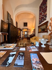 office space with guides on the desk