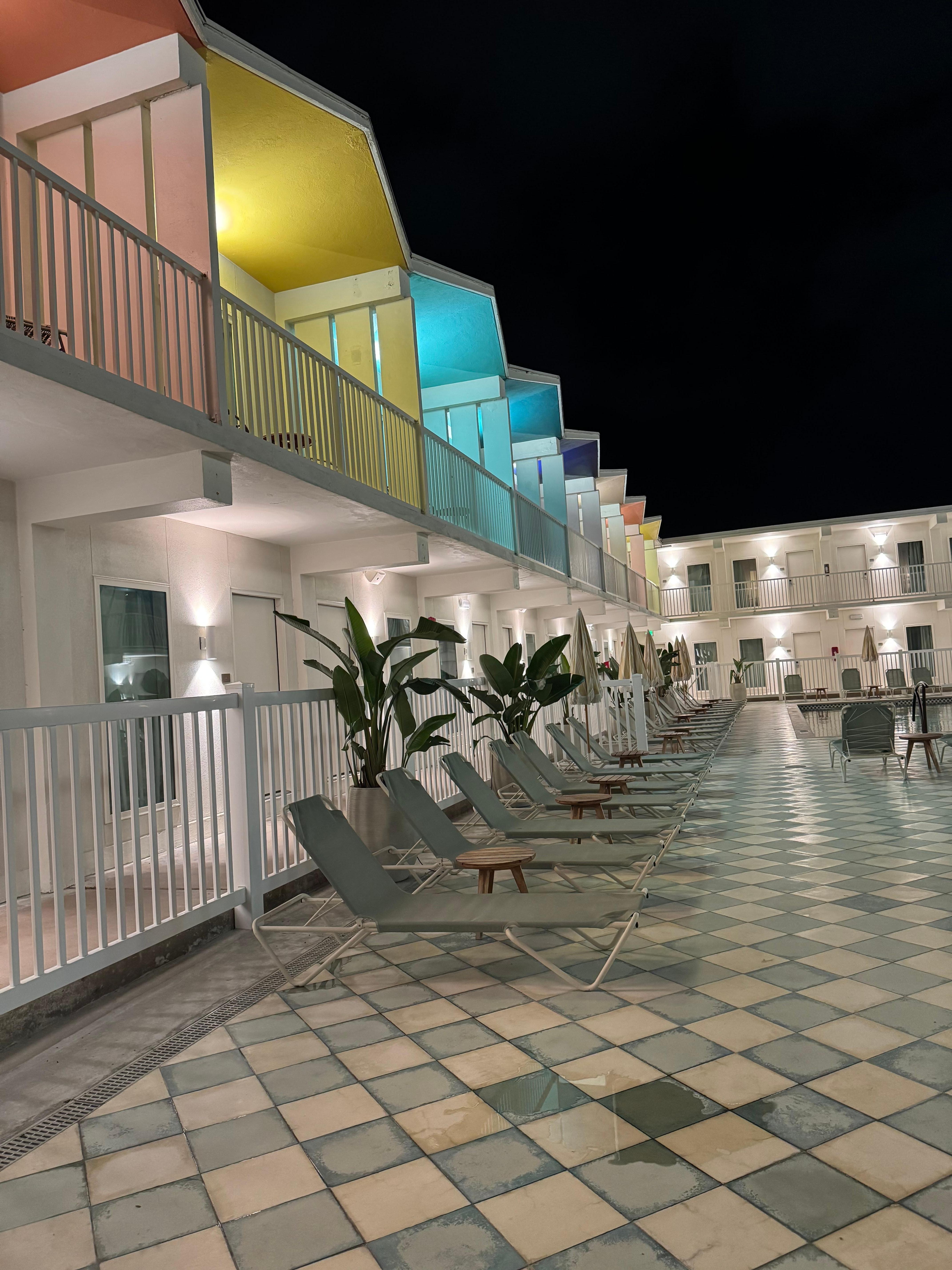 Poolside view at night