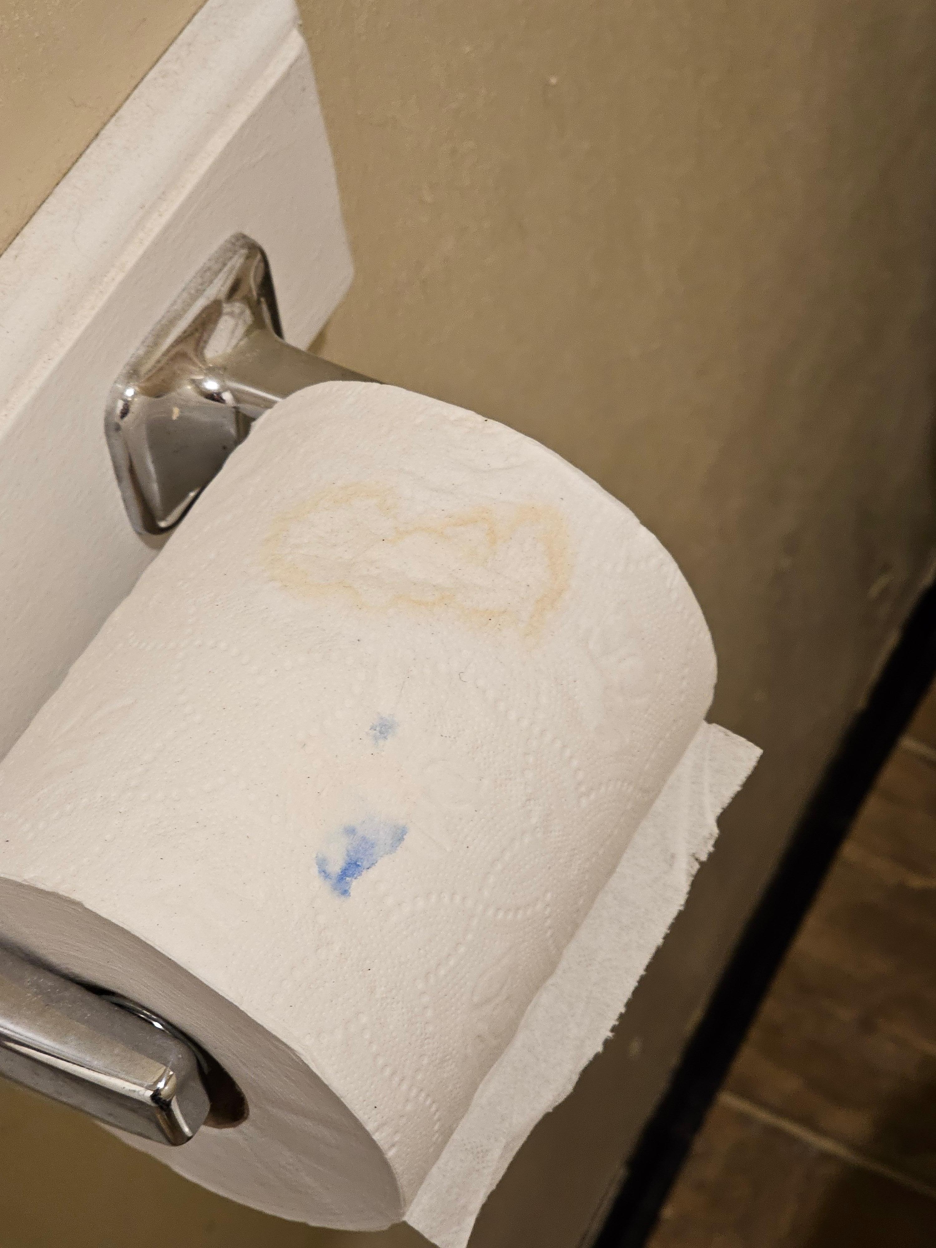 Urine on the toilet paper