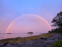 First night, double rainbow at harbor.