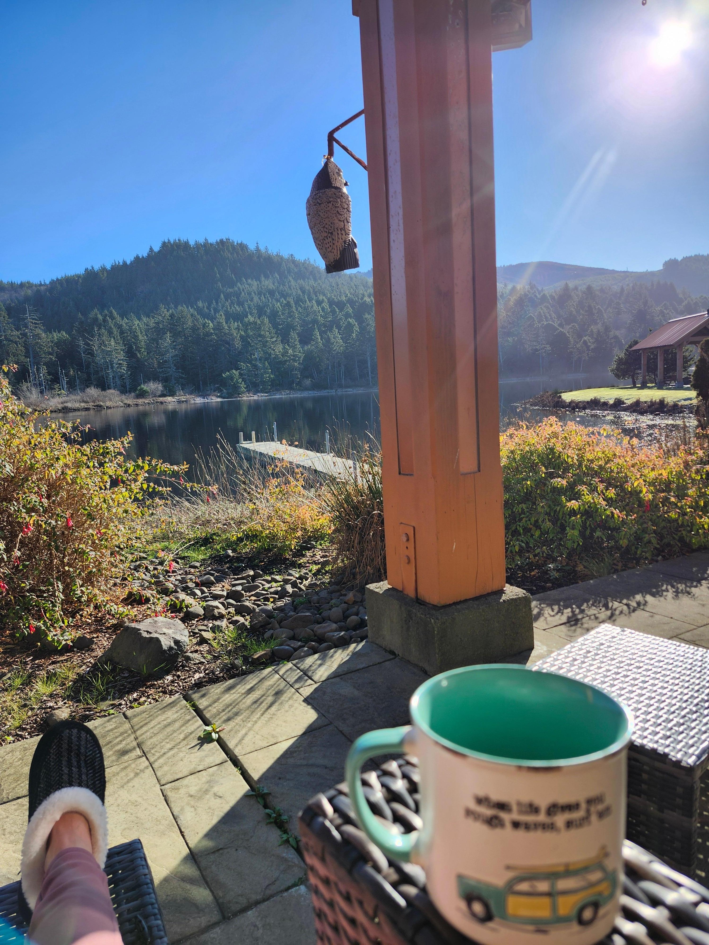 Morning coffee on the back porch. The good life!