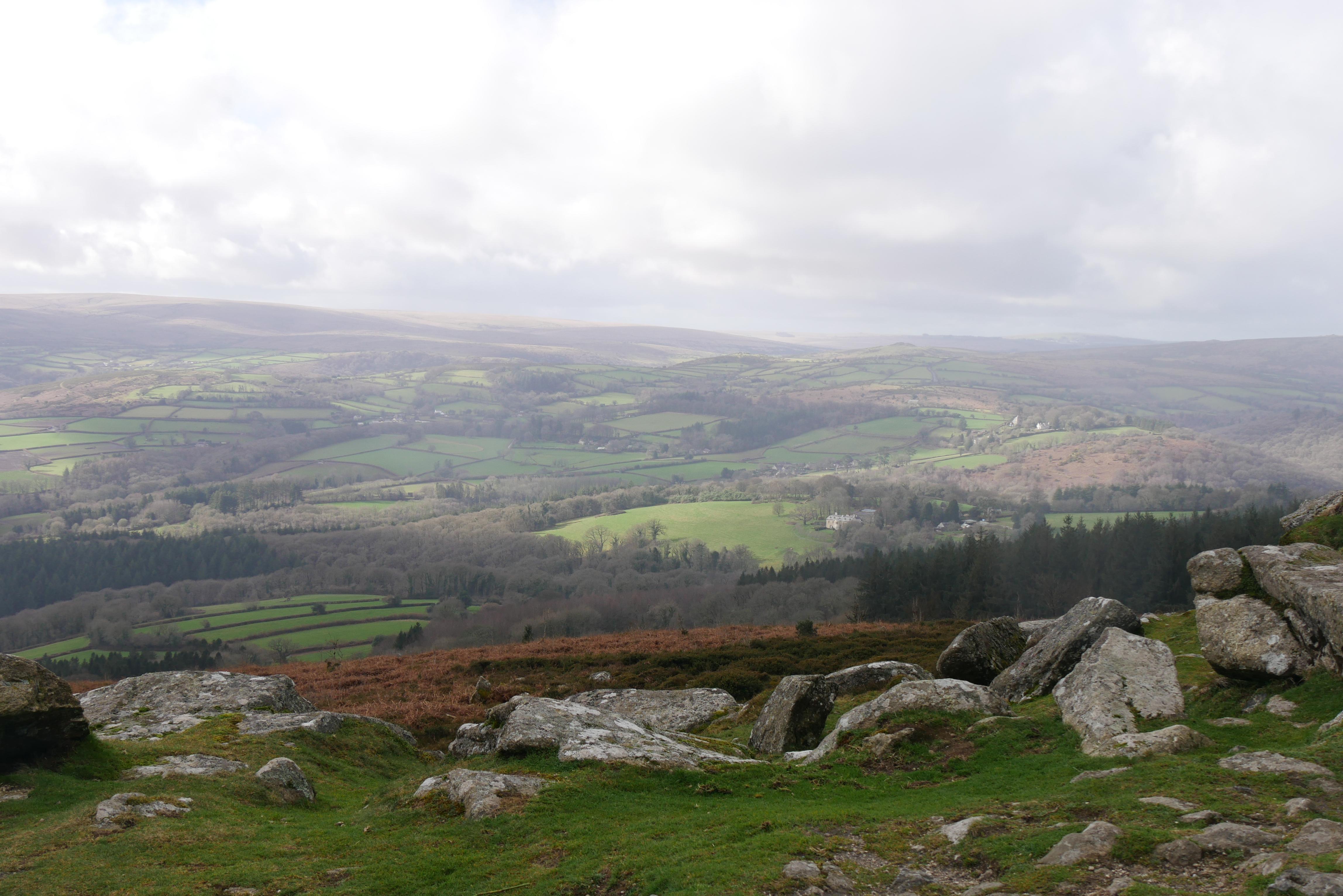 The view from the top of a tor near the Furzeleigh Mill hotel.