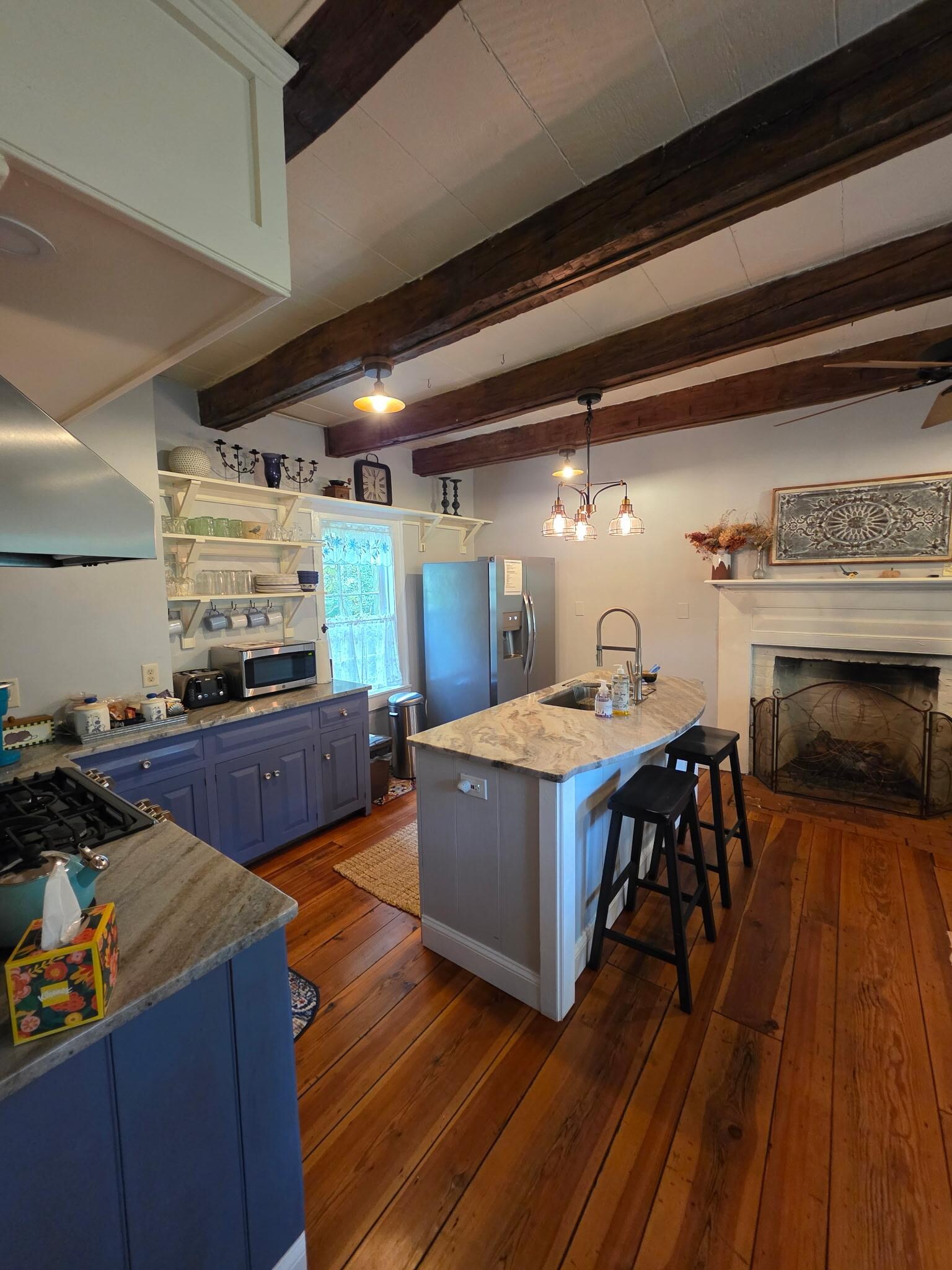 Beautiful kitchen with remote gas fireplace