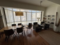 Dining area with view of city streets