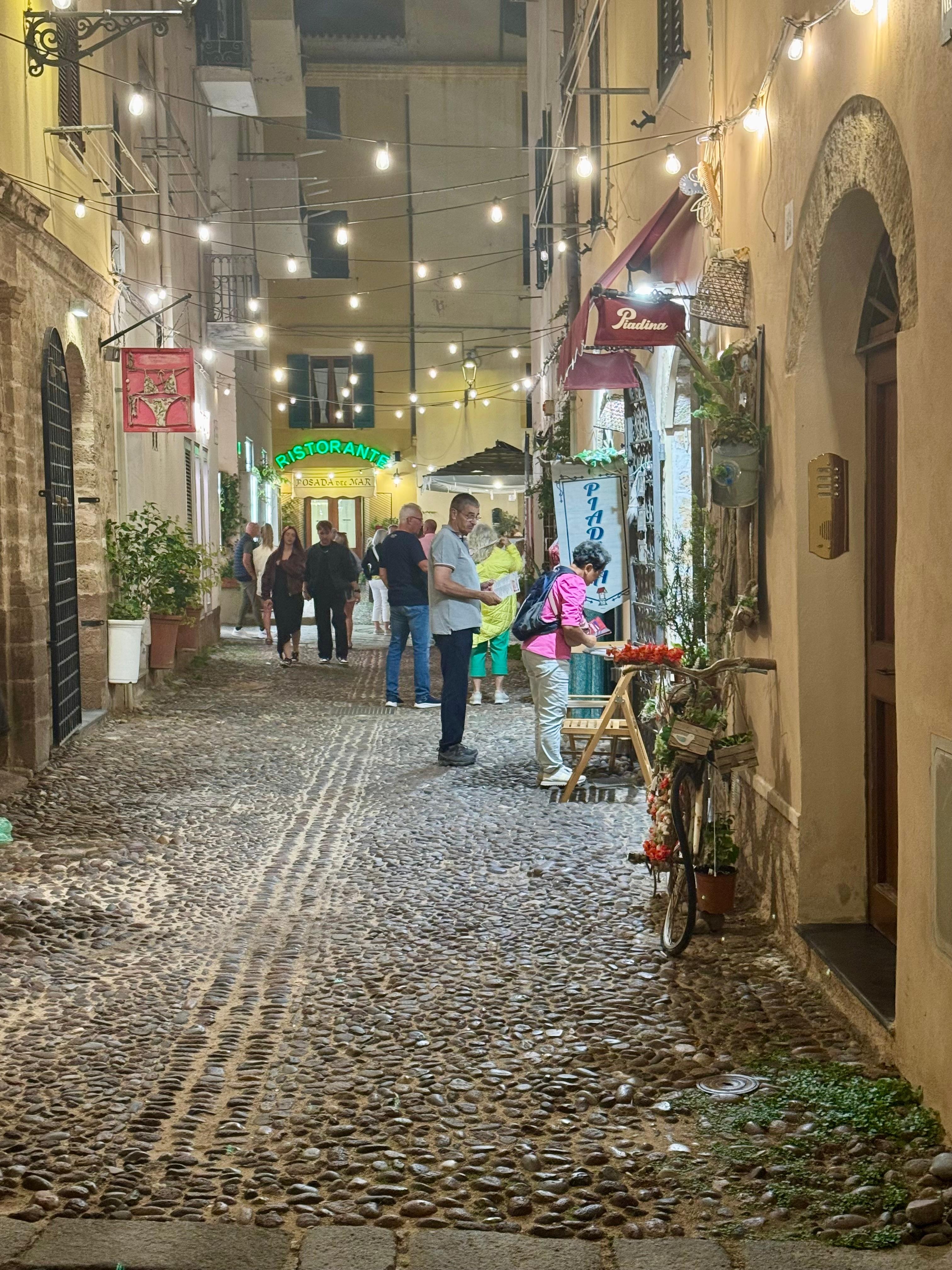 Walking to dinner in the evening 