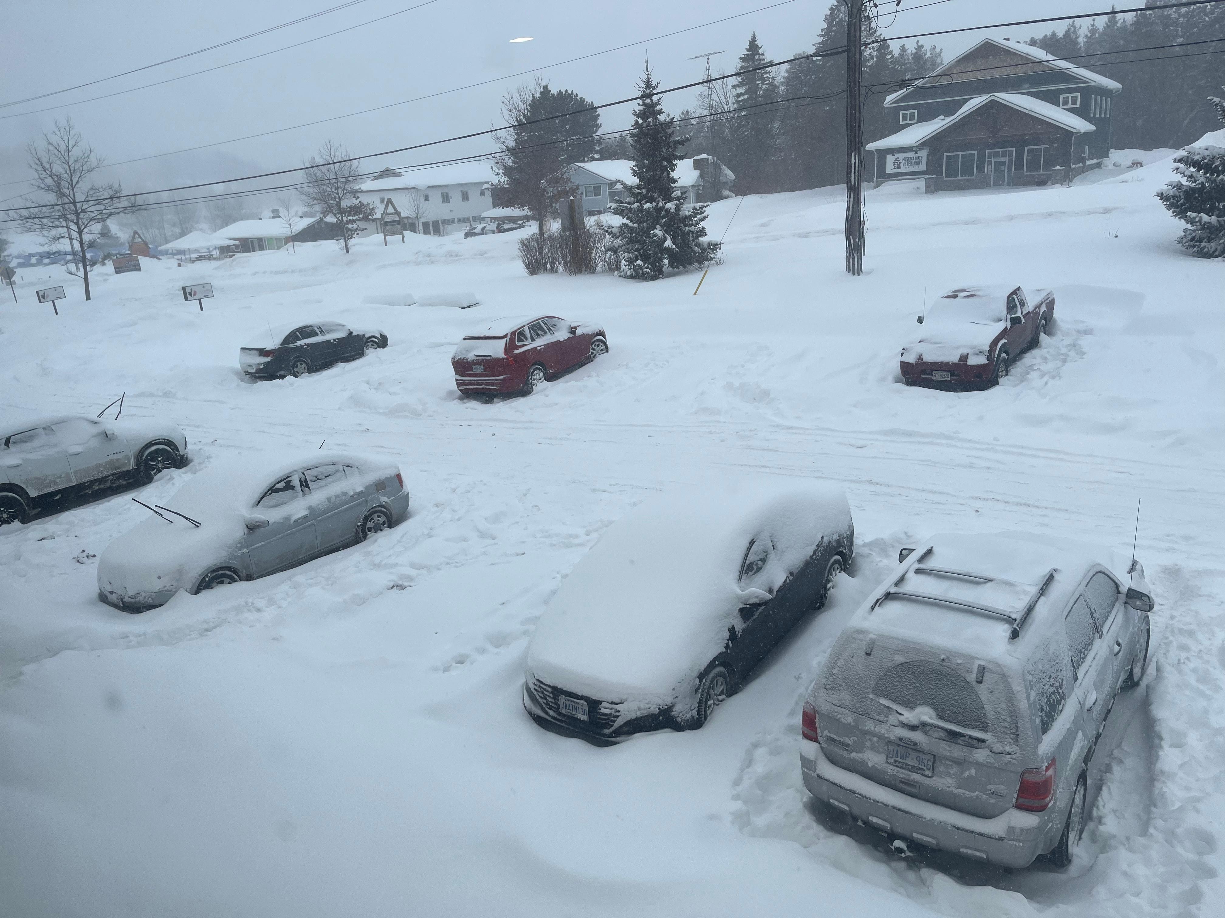 A view of the parking lot after a snowstorm 