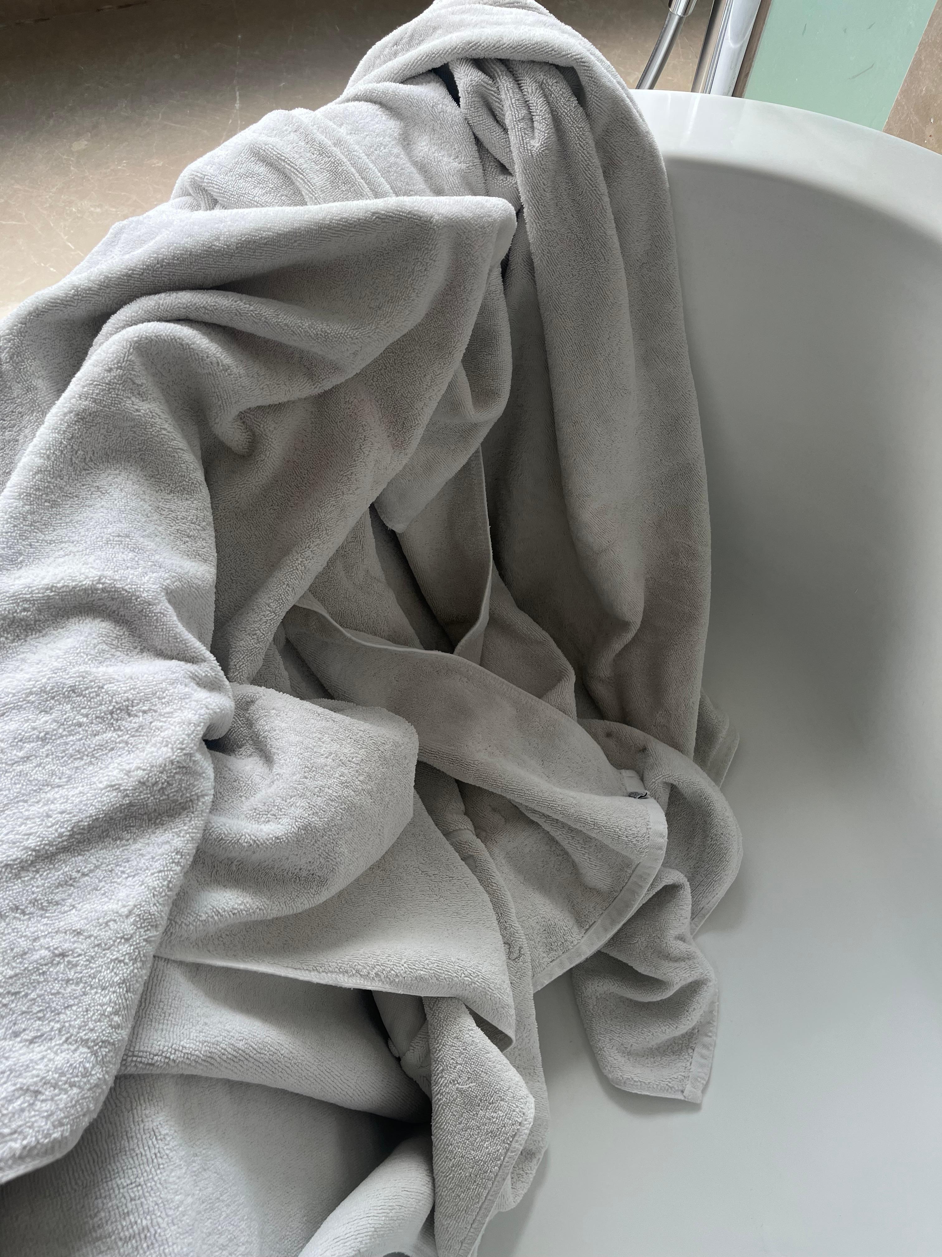 Grey stained towels