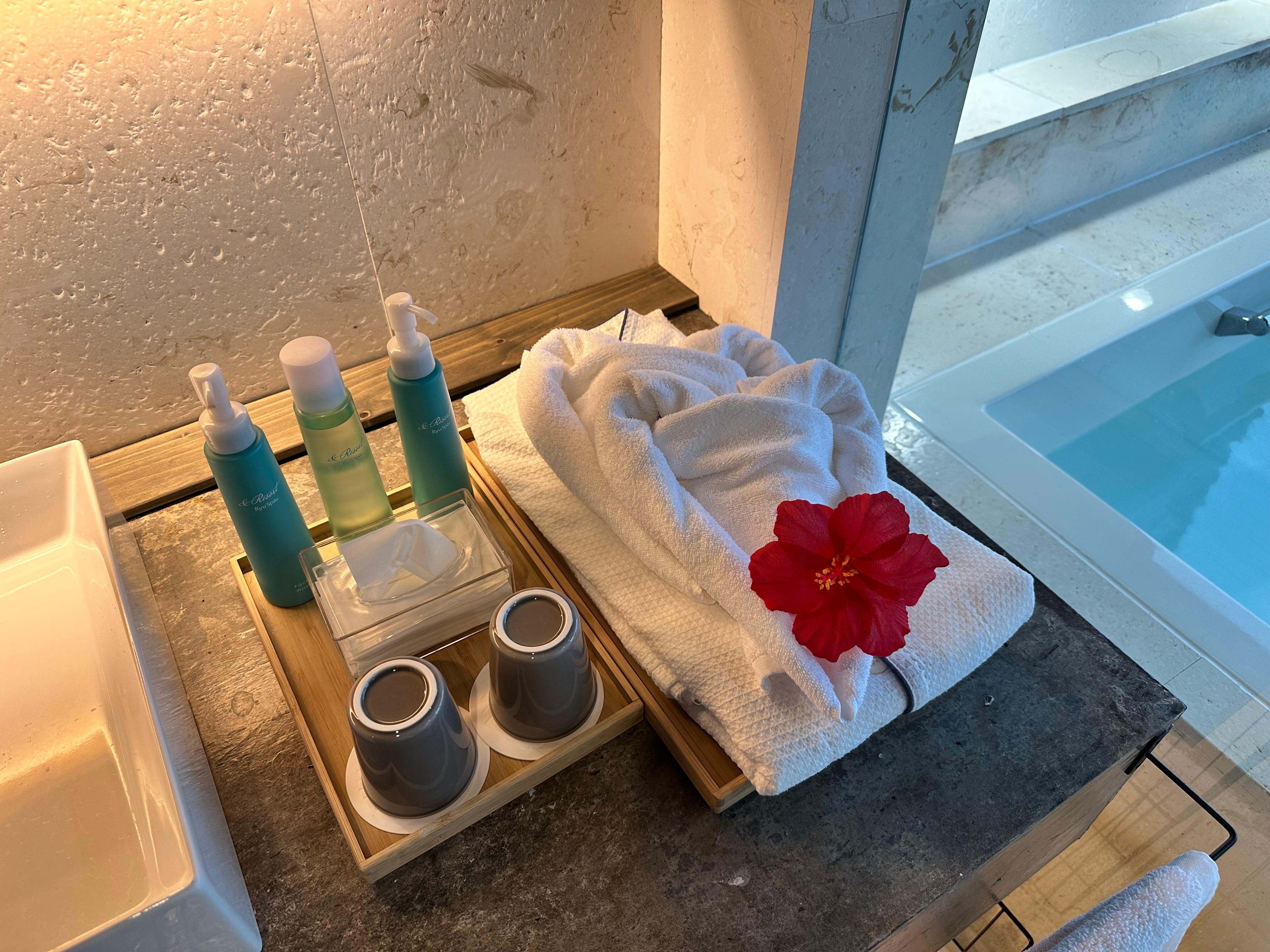 ハイビスカスは私物ですが、タオルが可愛いくて写真撮っちゃいました笑