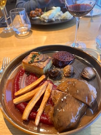 Fantastic dinner options included local lamb and seafood soup.