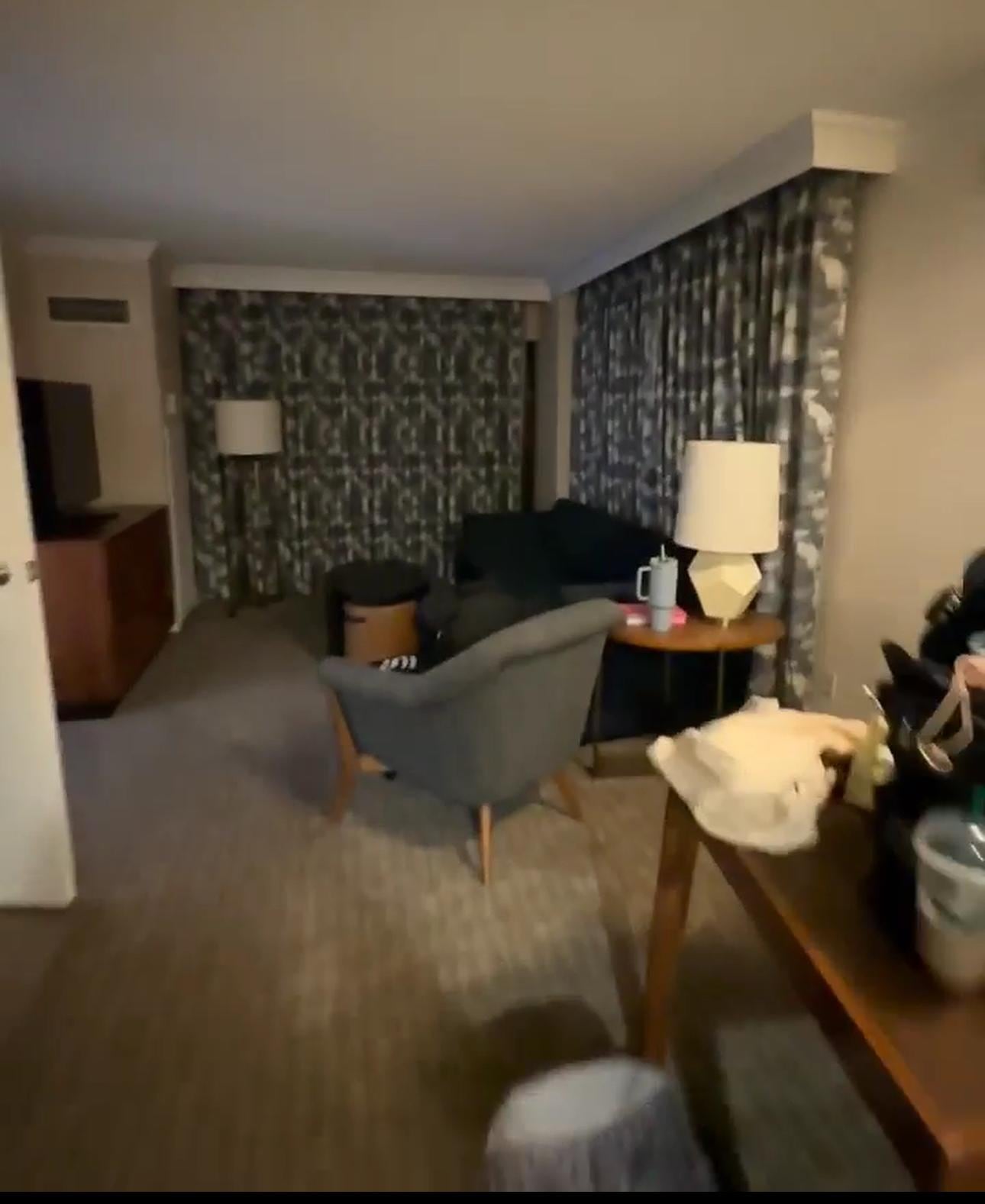 Spacious room! Couch pulls out, and there is a kitchenette.