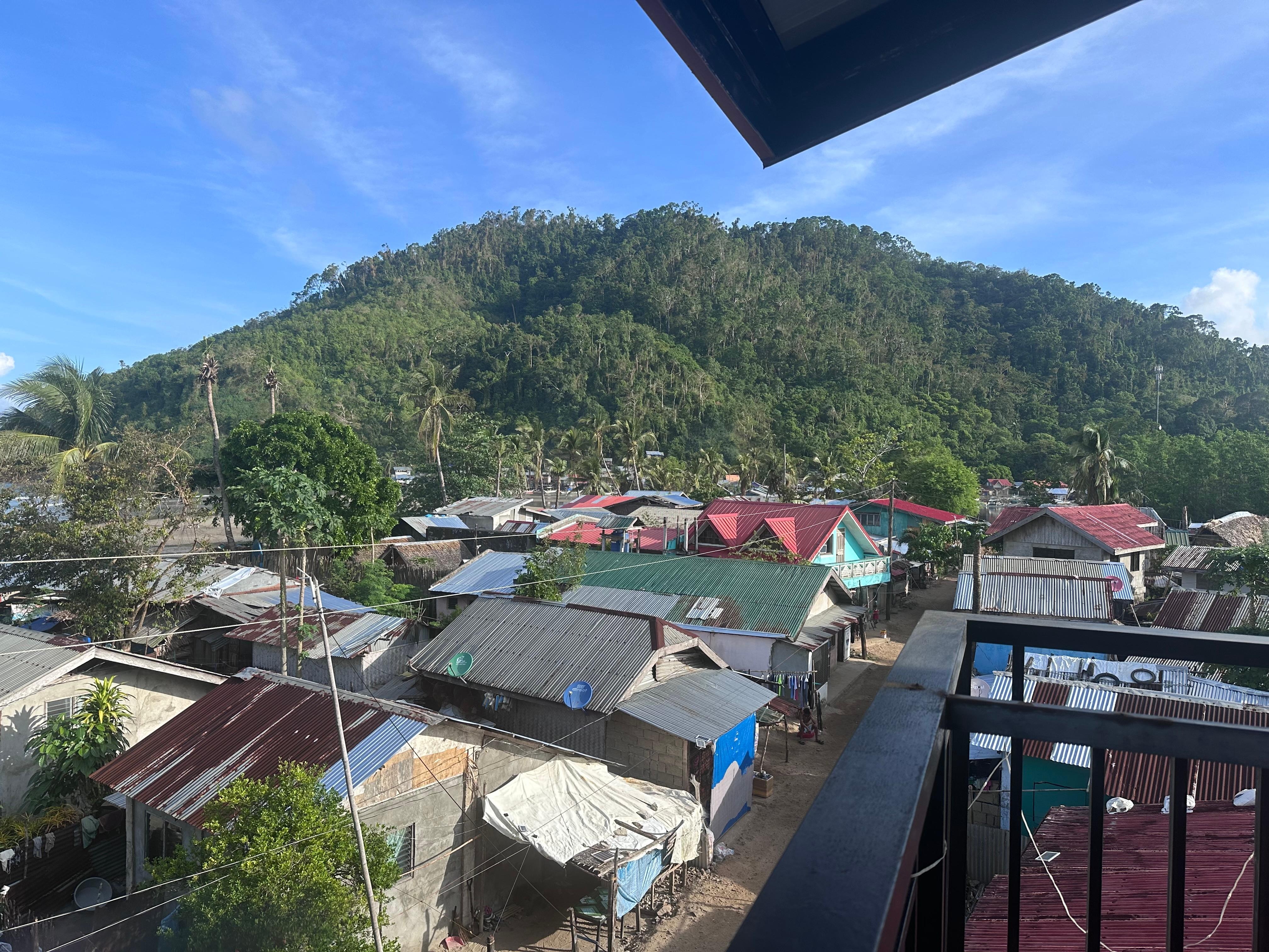 View of town from rooftop terrace.