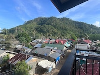 View of town from rooftop terrace.