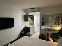 Kitchen area with microwave