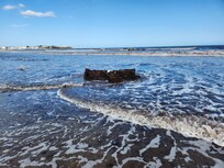 Lobster traps washed up after Hurricane Erin passed by.