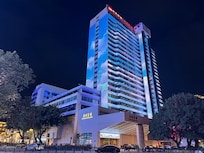 Hotel is well lit at night