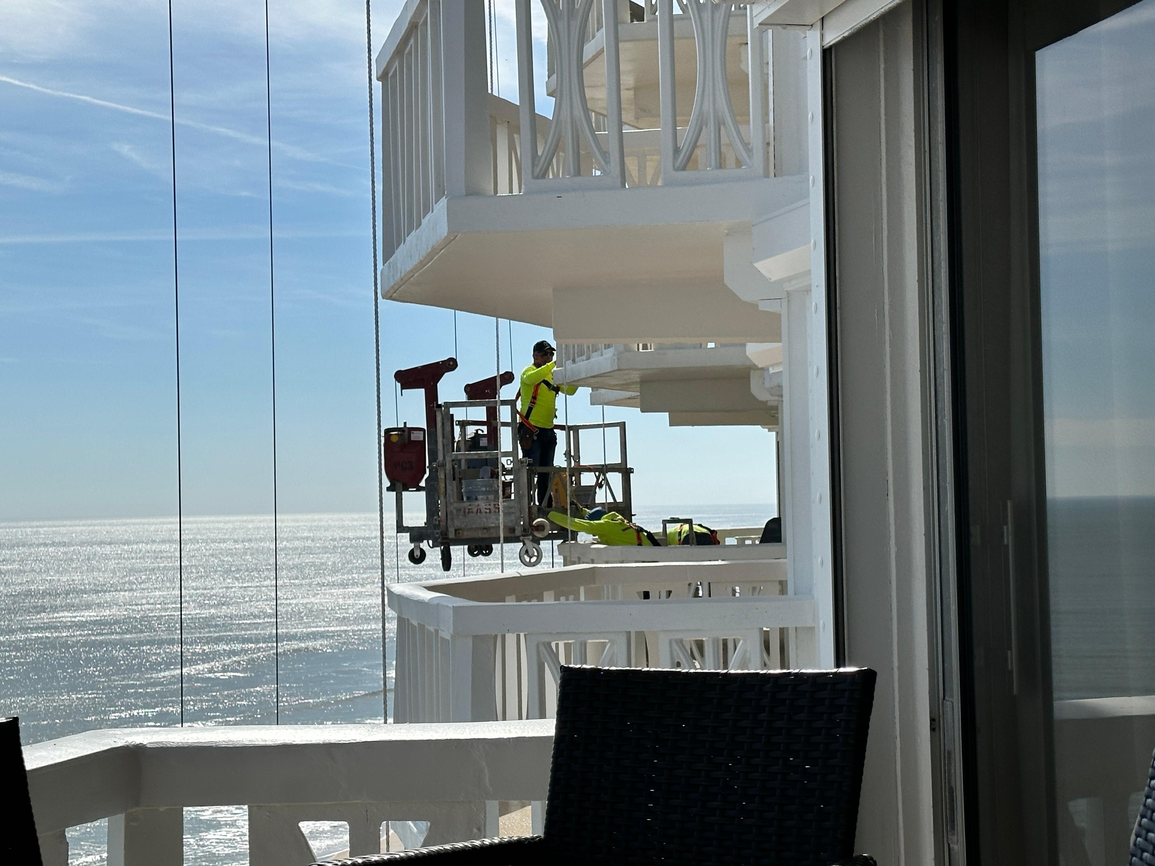 This is the scaffolding work being done right next to our balcony. Hammering began at 8 am. All week. 