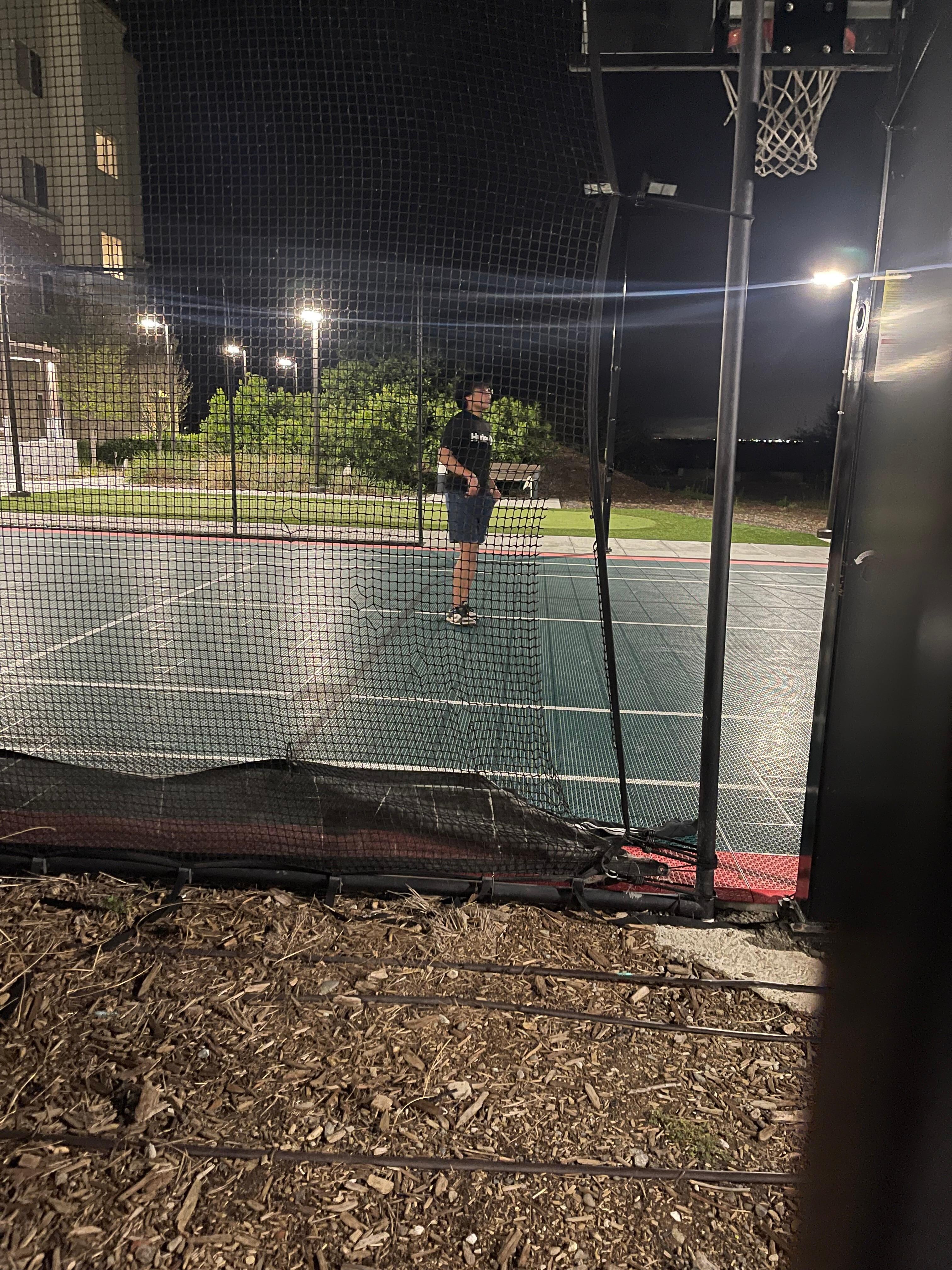 They have a pool and a Jacuzzi across that is the basketball court and golf game