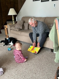 Grandpa, and grand-daughter in downstairs living room.