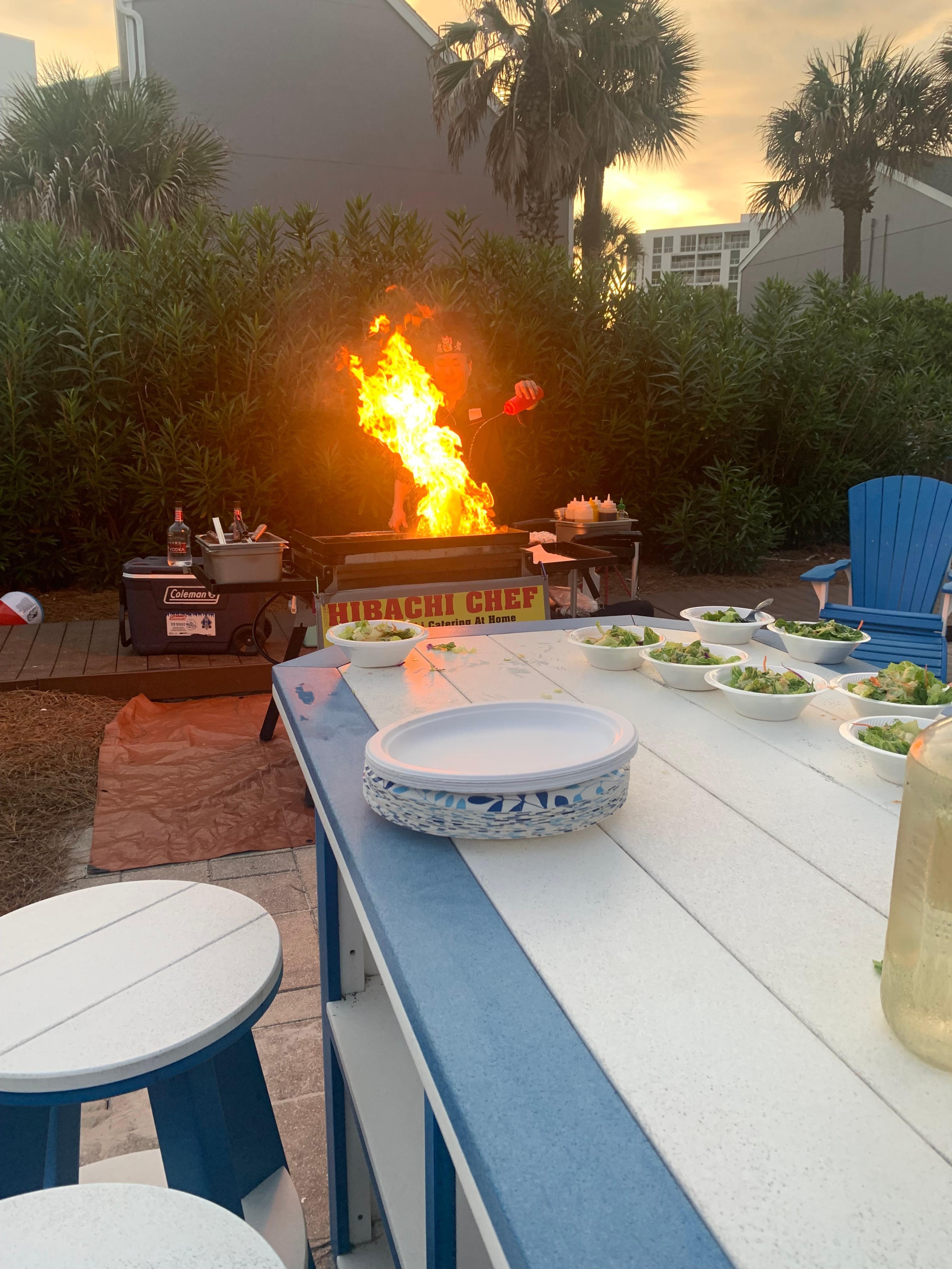 Hibachi on the patio.