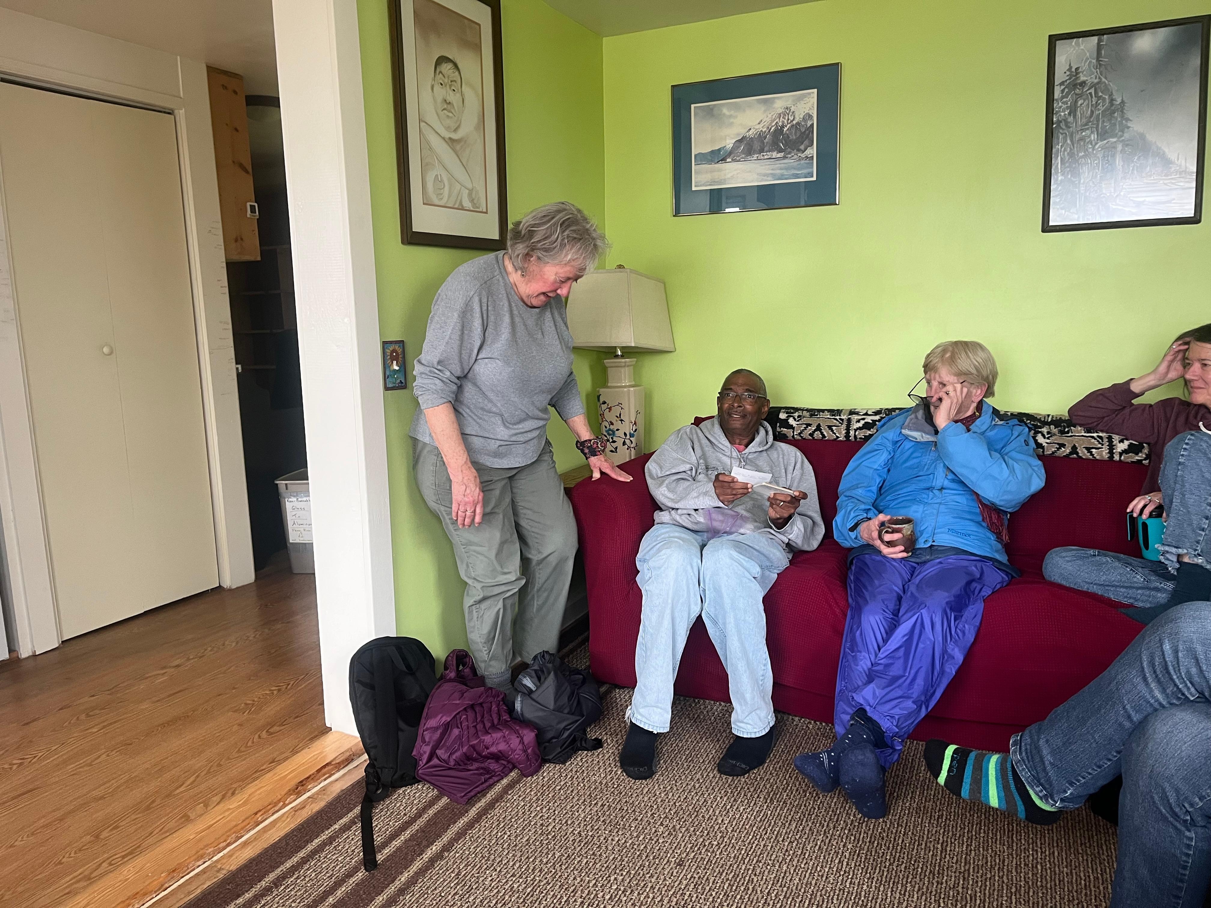 Relaxing in the cabin with friends.