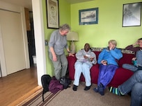 Relaxing in the cabin with friends.