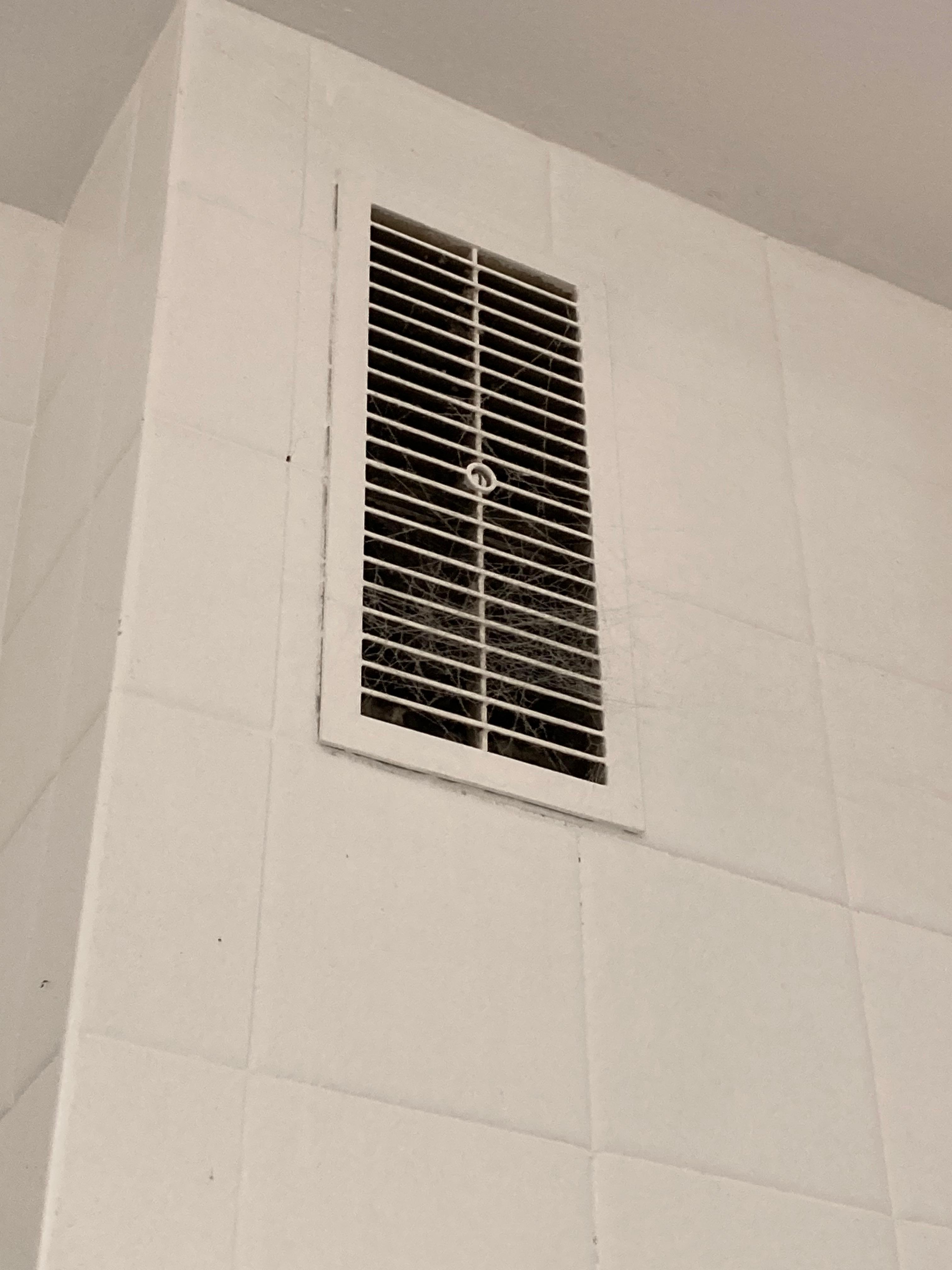 Grille de ventilation dans la douche pleine de toile d’araignées 