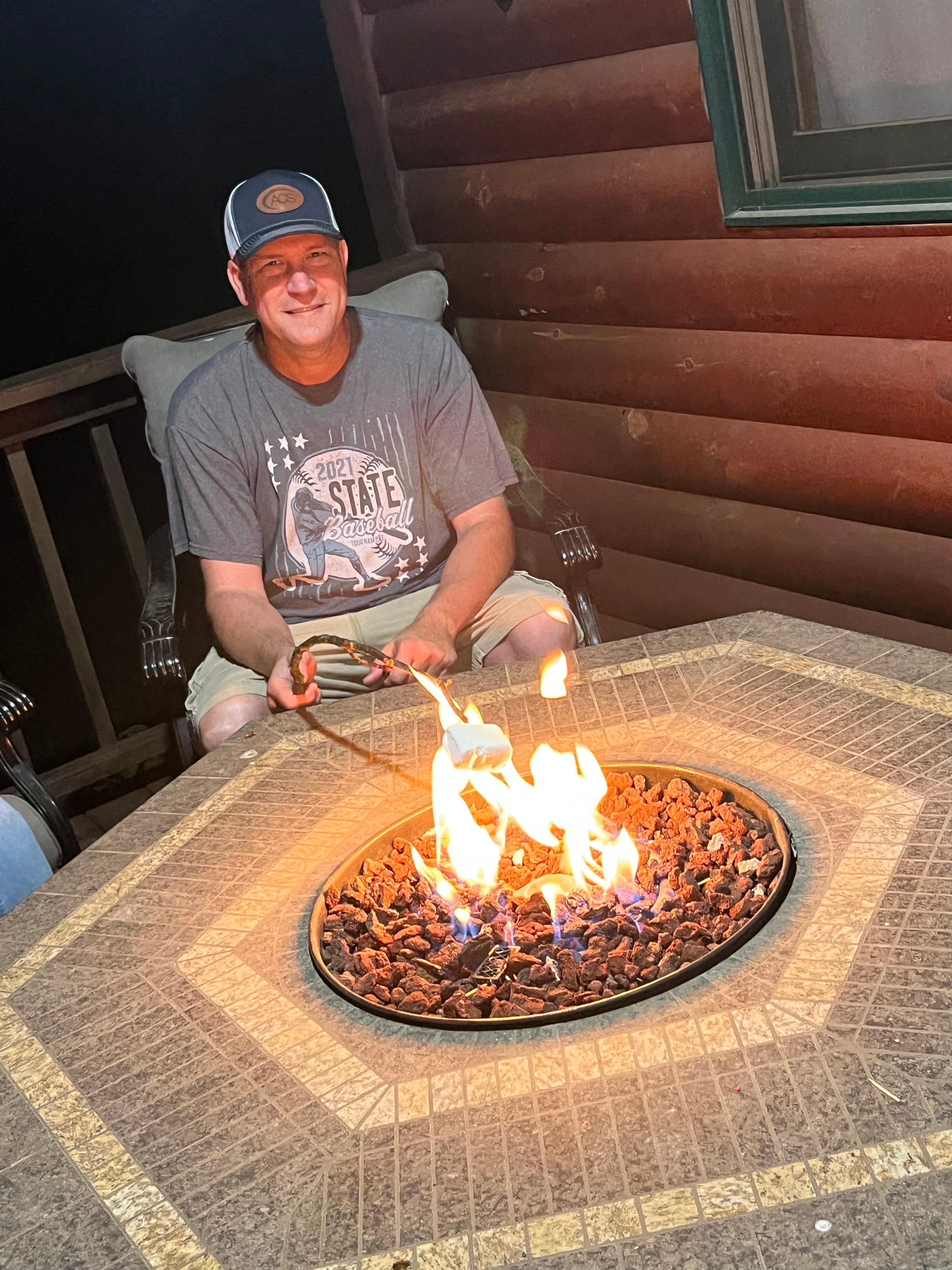 Fire pit on back porch