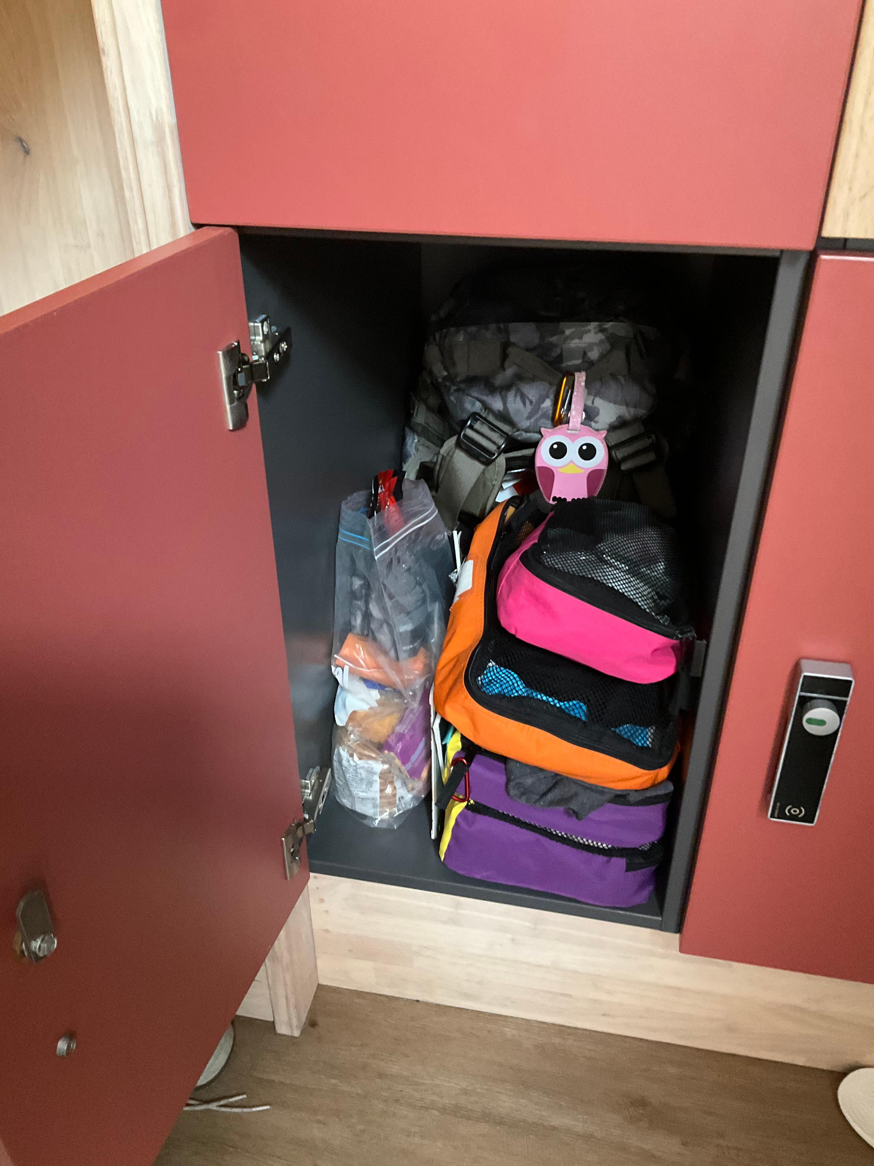 Locker fits a 50 litre bag easily 