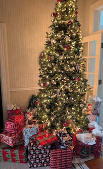 The lovely Christmas tree we surrounded with the Christmas gifts we brought with us