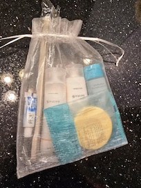 Cute little bags of toiletry items provided!