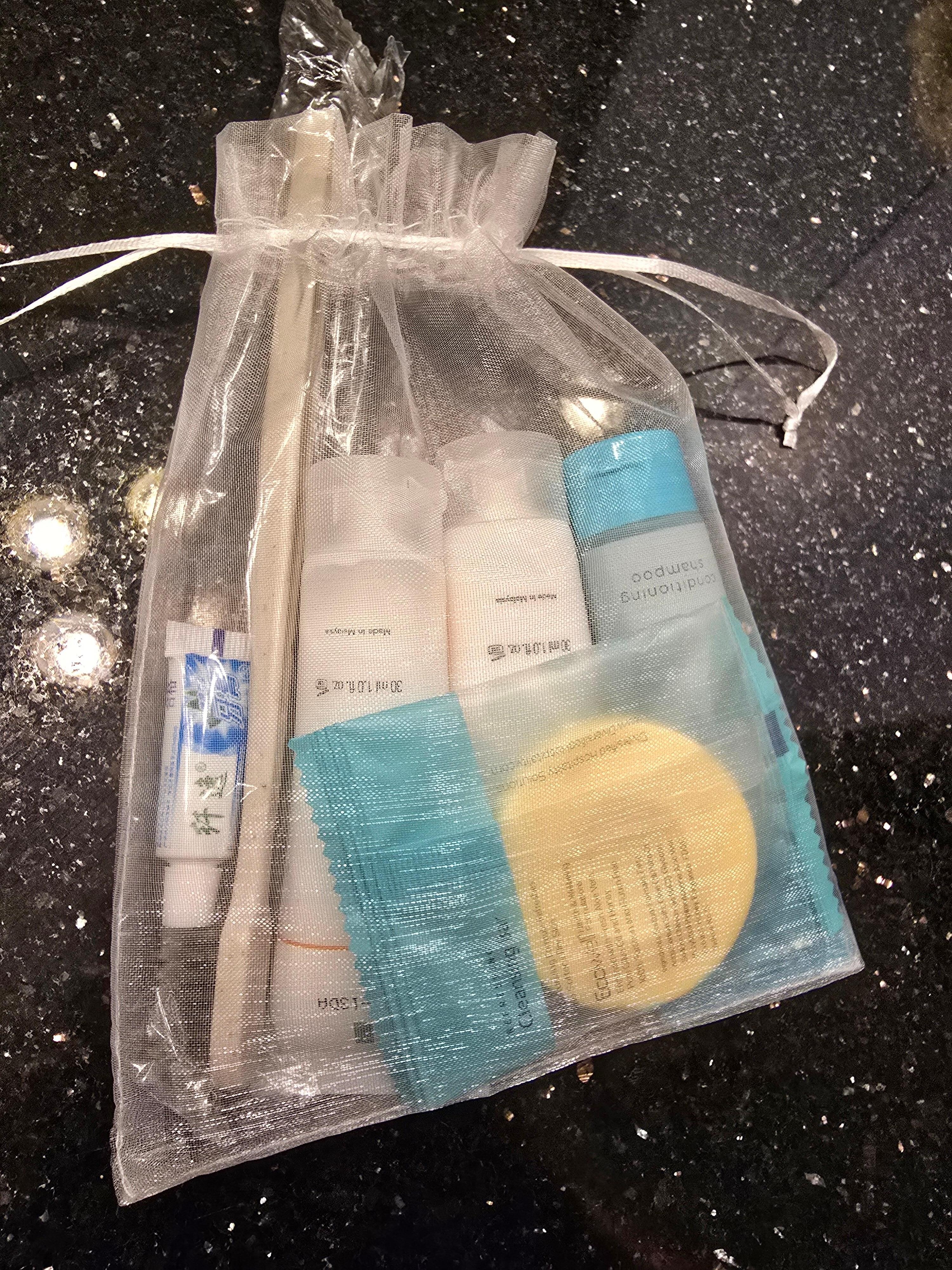 Cute little bags of toiletry items provided!