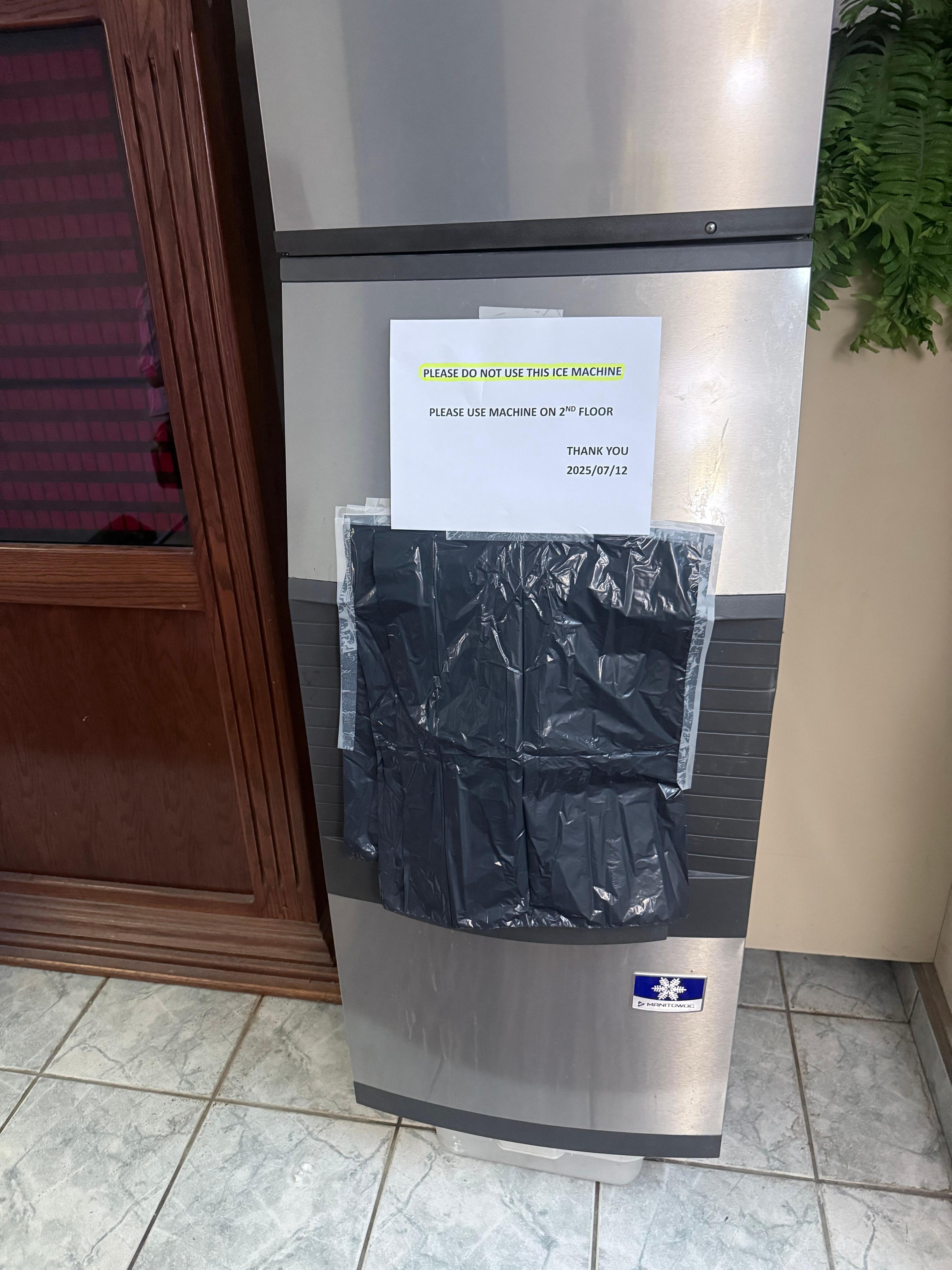Broken ice machine on first floor